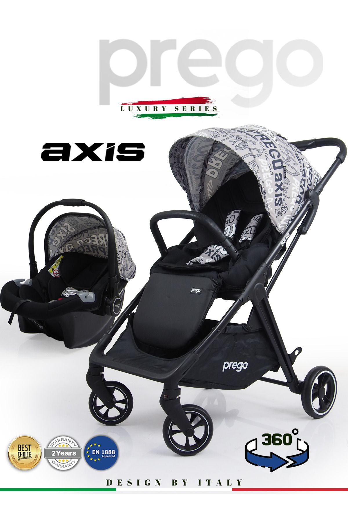 Prego Axis 360 Derece Dönebilen Oturma Üniteli Çift Yönlü Bebek Arabası Puset