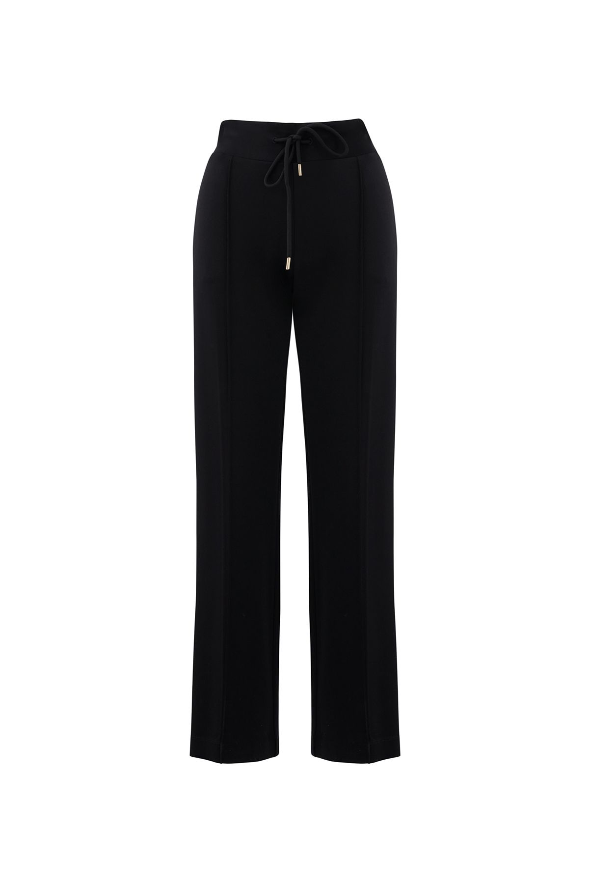 GIZIA Yanları Şerit Detaylı Bağcıklı Bol Paça Siyah Pantolon
