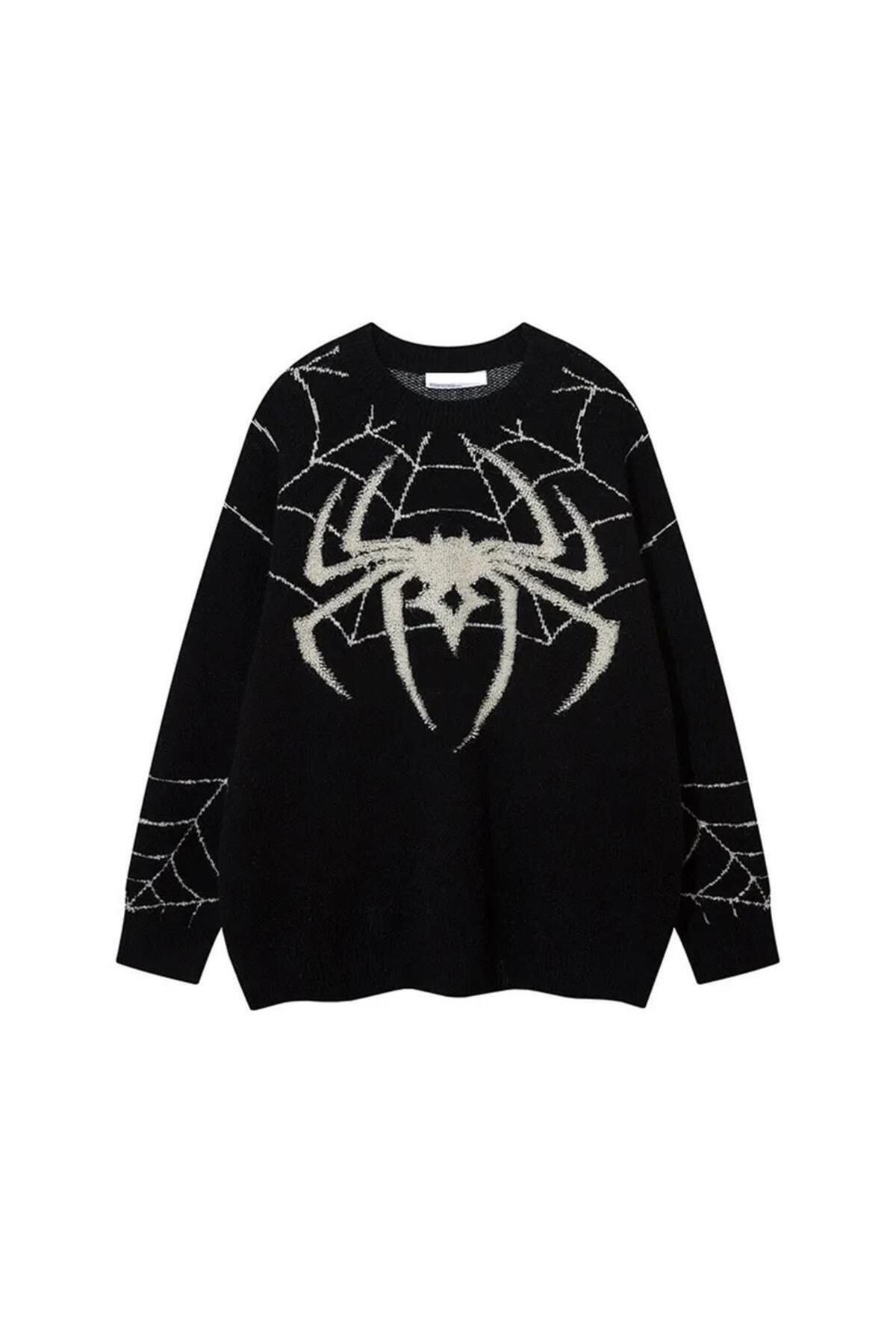 Gofeel Day Light Y2K Streetwear Spider Web Oversize Unisex Siyah Kazak