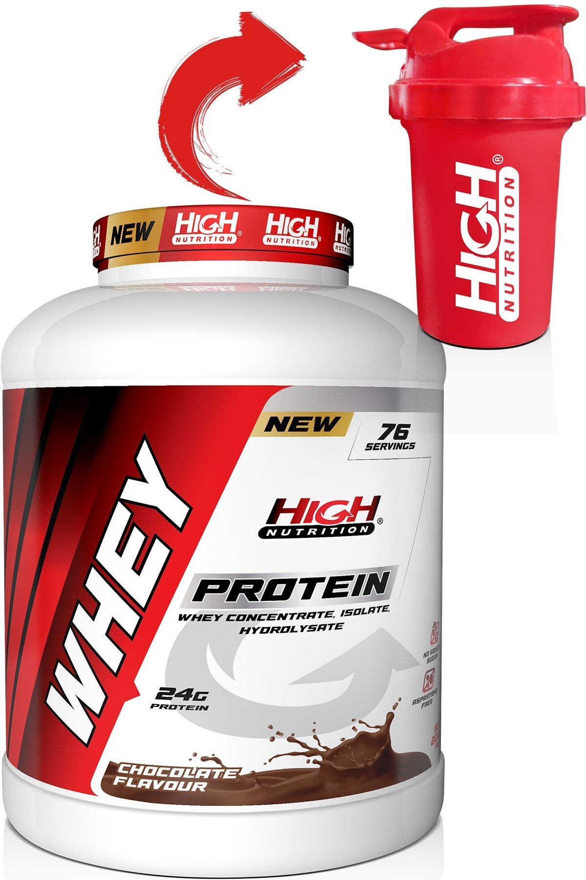 High Nutrition Whey Protein 2280 Gr Çikolata Aromalı Protein Tozu 24 Gram Protein