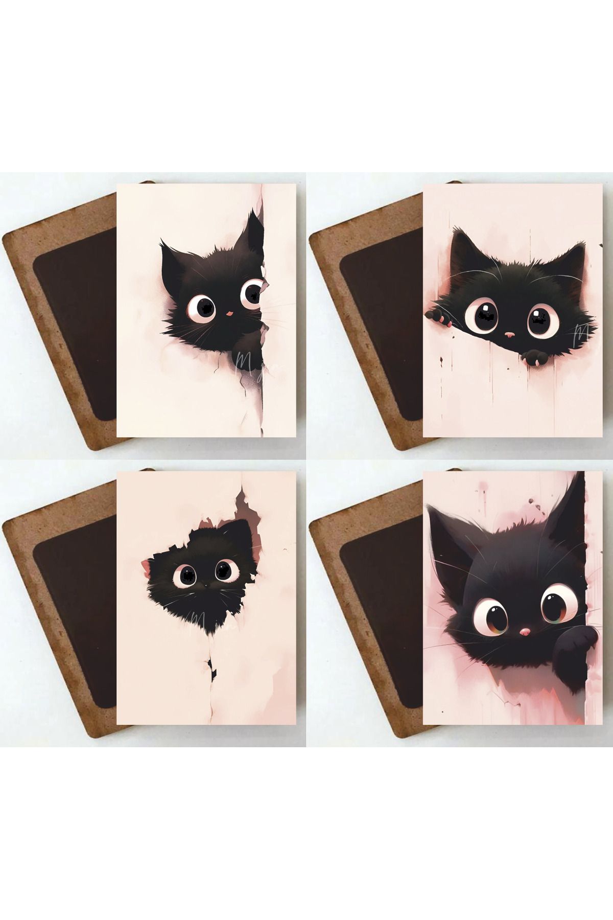 Hayat Poster saklambaç oynayan sevimli kedi ev mutfak dekorasyon 4lü ahşap magnet buzdolabı süsü seti