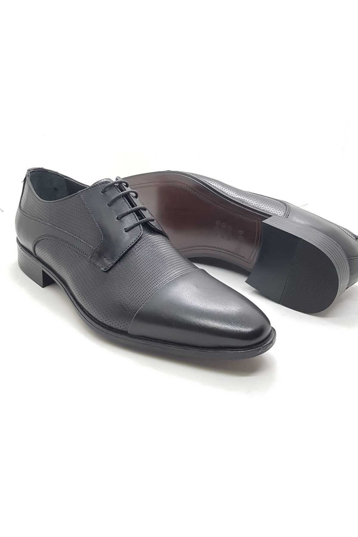 Neco siyah klasik ayakkabı bağcıklı model hakiki deri