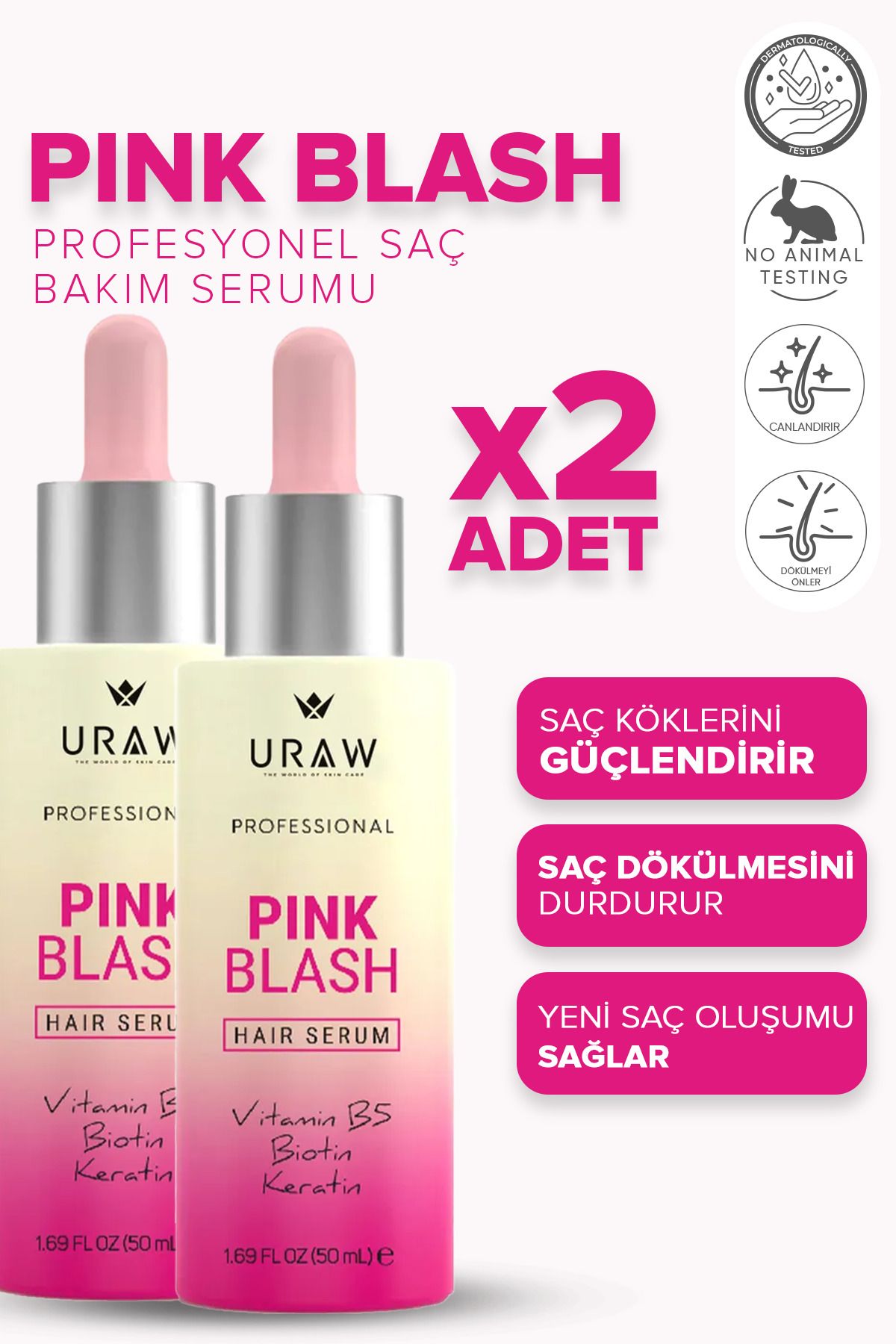 Uraw Pink Blash 2'li Fırsat Paketi ( Yeni Saç Oluşumu Sağlayan ve Dökülme Karşıtı Bakım Serumu )