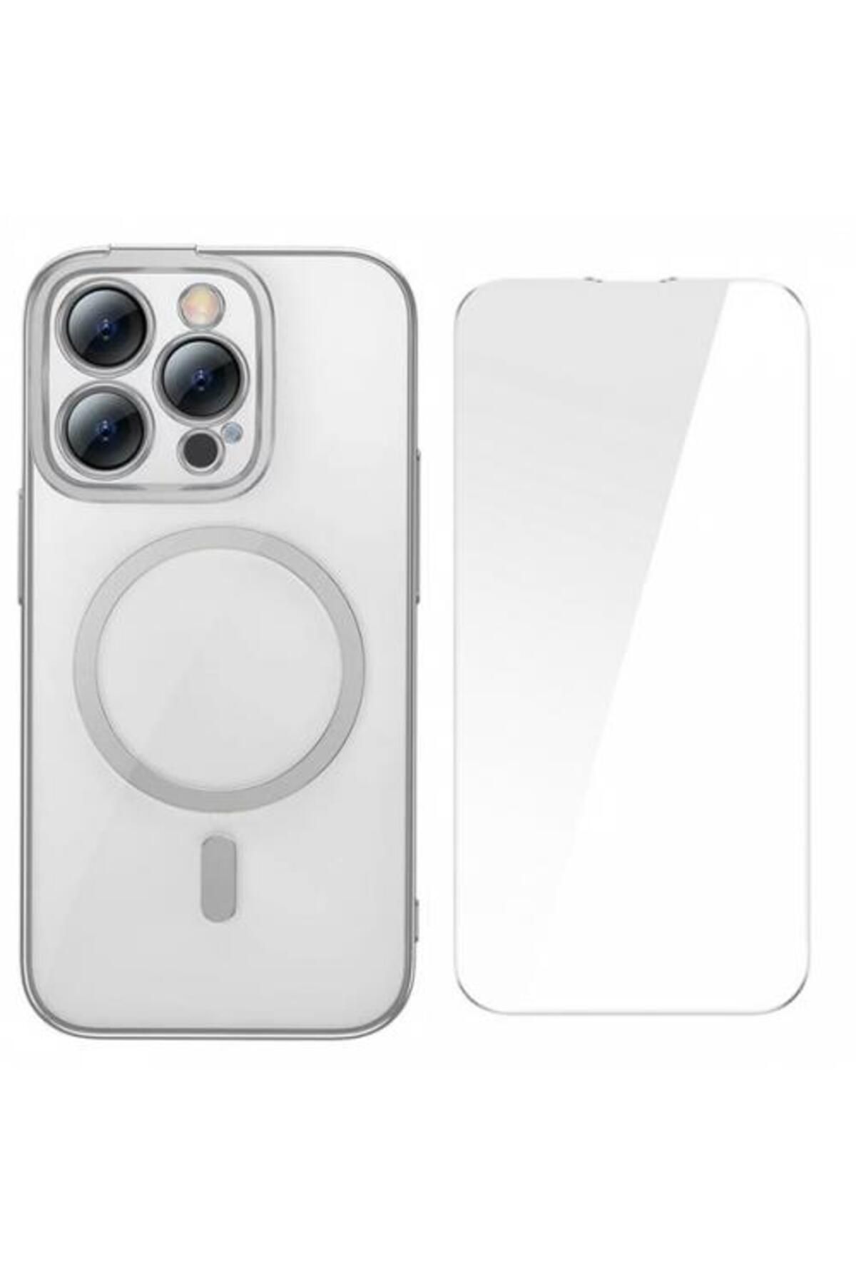 Baseus Glitter Iphone 14 Pro Max 6.7 Magsafe Silikon Kılıf Tempered Ekran Koruyucu Set