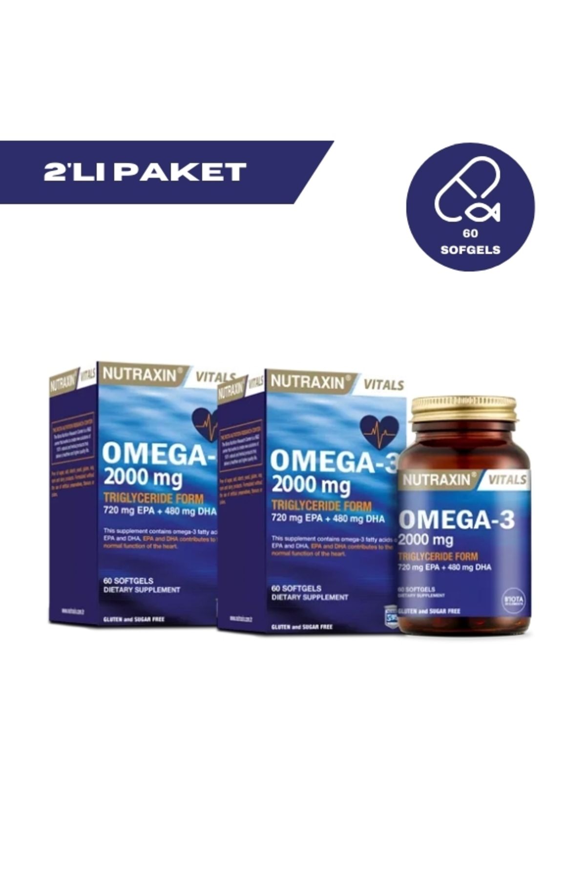 Nutraxin Omega 3 2000 mg 60 Kapsül | 2'li Paket
