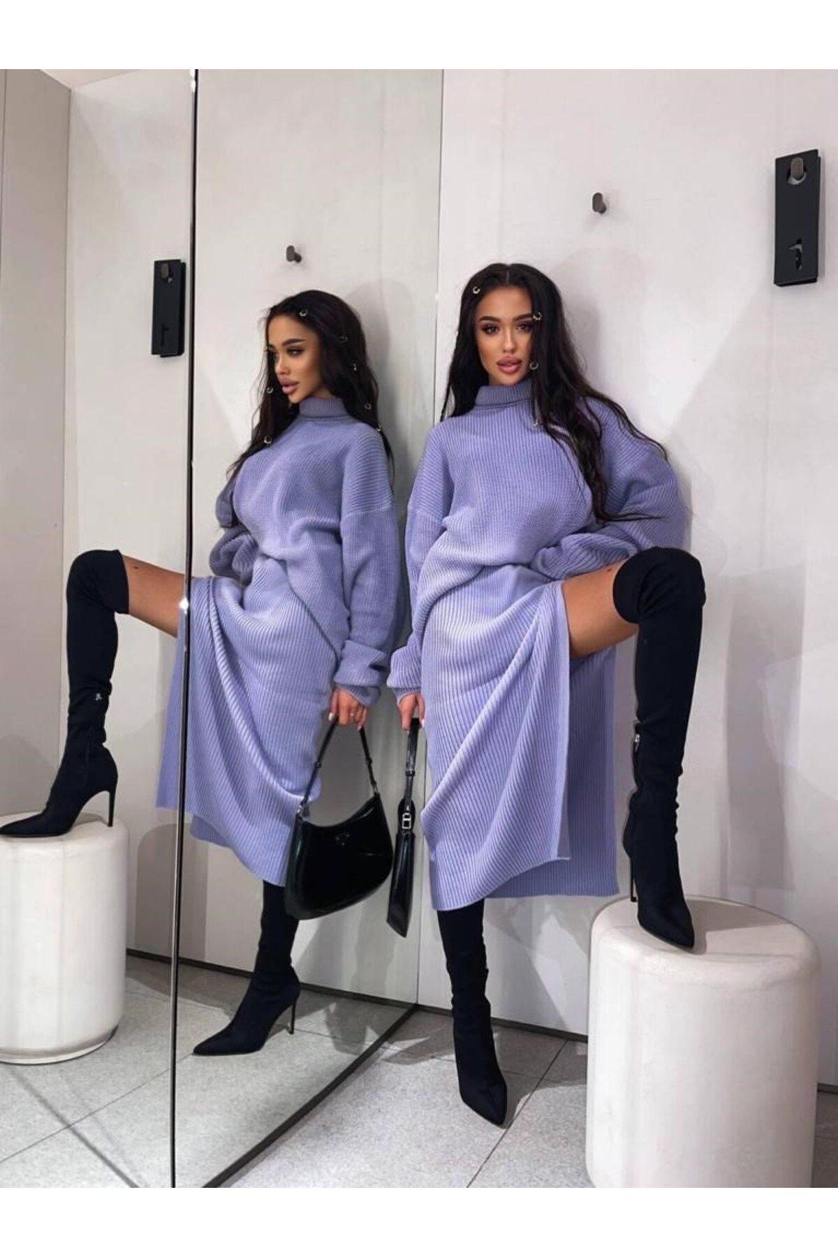 The Champ Clothing Triko Örme Yırtmaçlı Etek- Kazak Takım