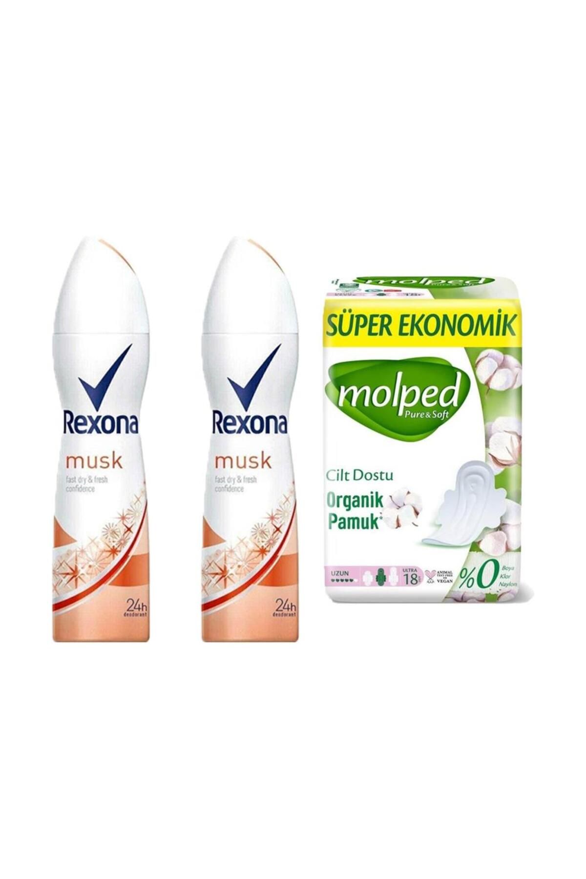Rexona Kadın Deodorant Sprey Musk 150 ml X2 Adet + Molped Pure Soft Ultra Hijyenik Uzun 18li Ped 2li