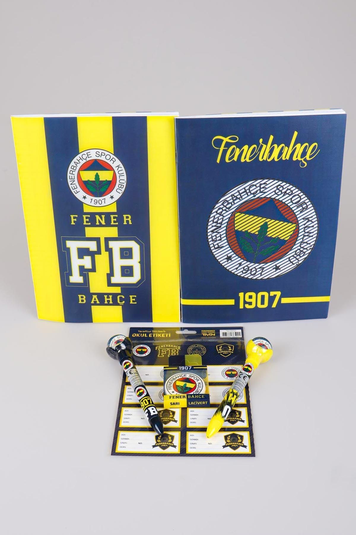Fenerbahçe Lisanslı Kareli Ve Çizgili A4 Defter, Top Başlıklı Uçlu Kalem, Silgi , 24'lü Etiket Seti