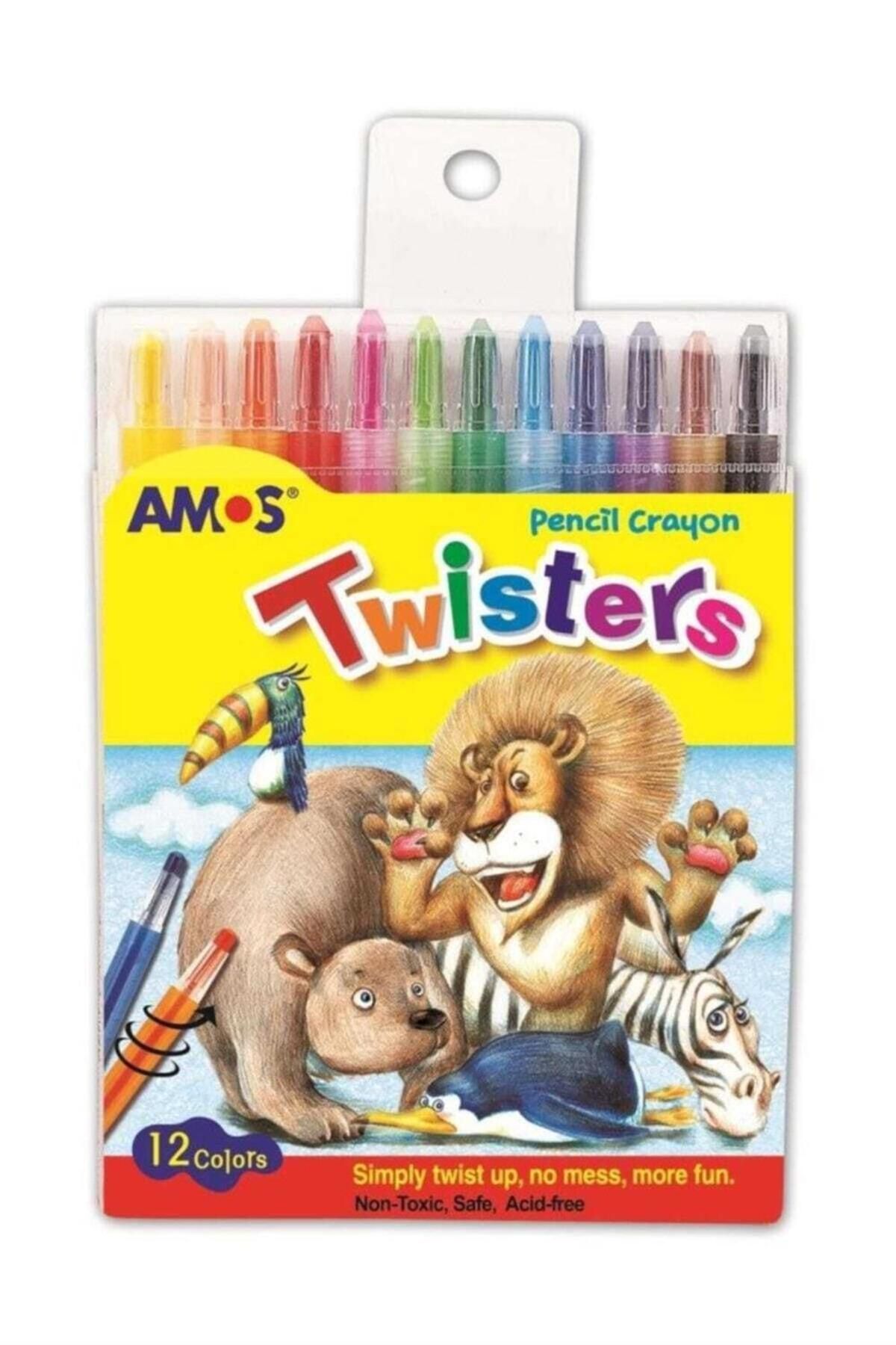 Amos Silky Twisters Üçü Bir Arada Jel Tipi Mum Boya 12 Renk