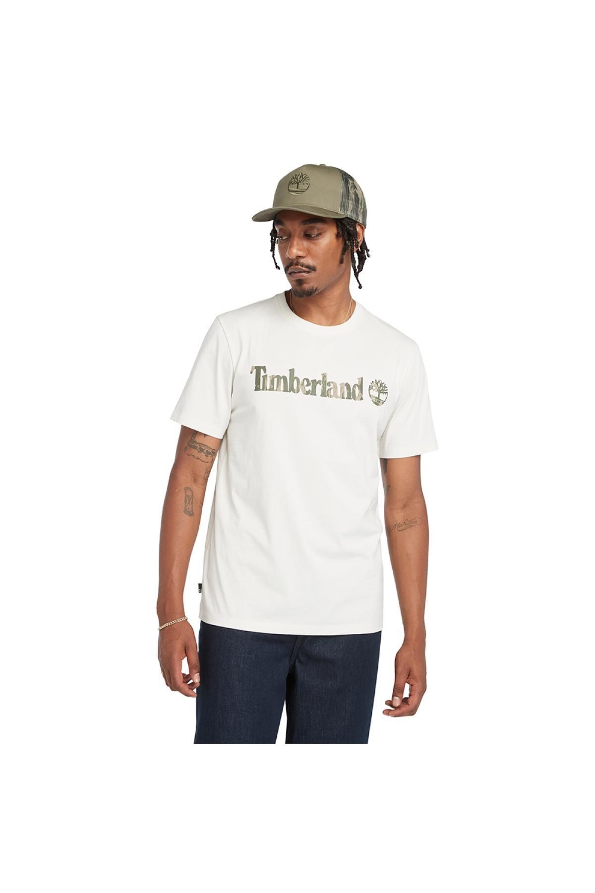 Timberland Tb0A5Unf Camo Linear Logo Tee Beyaz Erkek T-Shirt