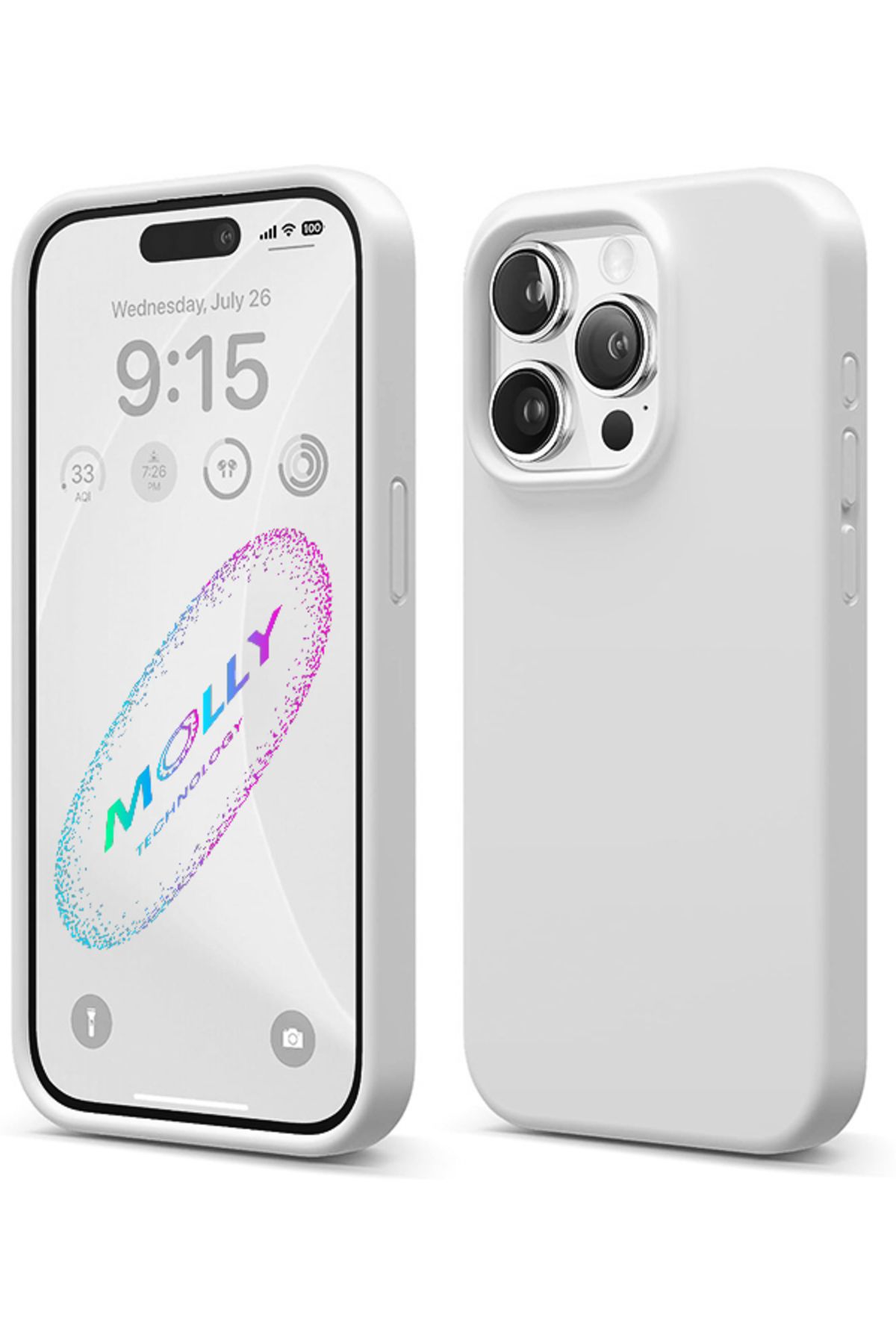 Molly iPhone 15 PRO MAX İçin Beyaz Liquid İçi Kadife Silikon Kılıf