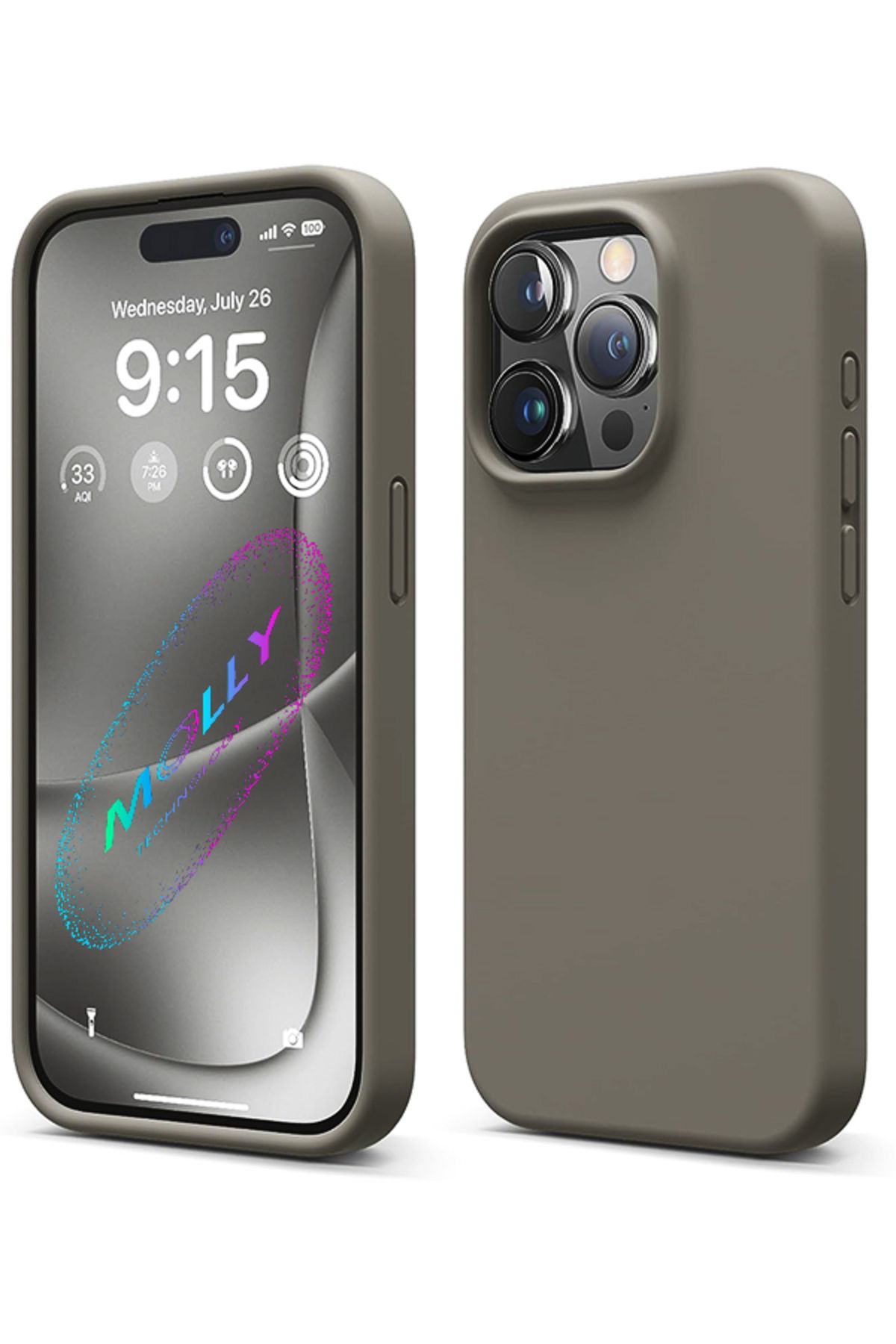 Molly iPhone 15 PRO MAX İçin Titanyum Liquid İçi Kadife Silikon Kılıf