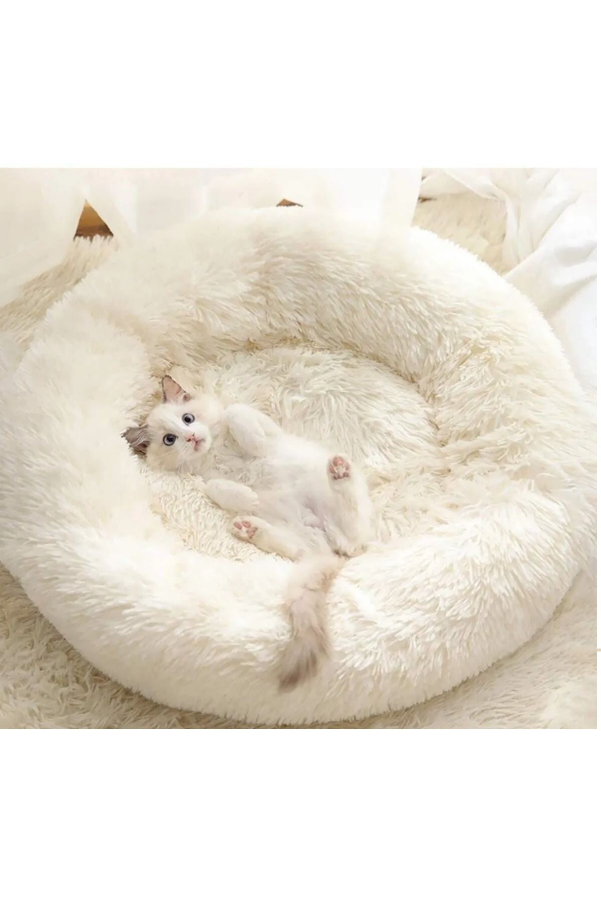 optimal&prime Peluş Yumuşak Beyaz Kedi Yatağı - Köpek Yatağı Minder