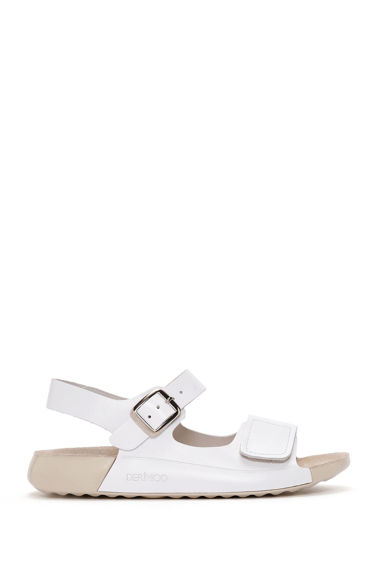 Derimod Kadın Beyaz Bilekten Bantlı Deri Comfort Sandalet