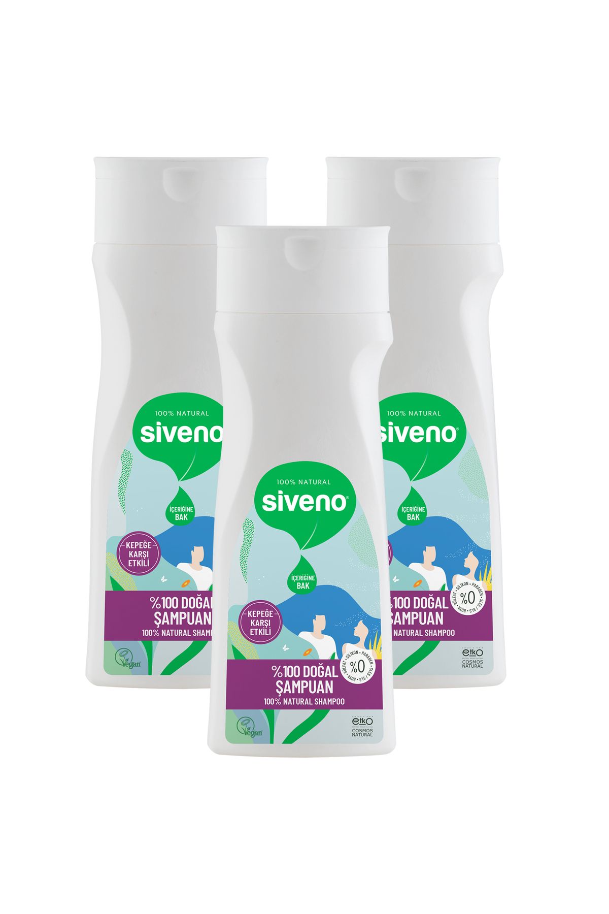 Siveno %100 Doğal Kepeğe Karşı Etkili Şampuan Yağlı Saçlar Çay Ağacı Keklik Üzümü Vegan 300 ml X 3 Adet