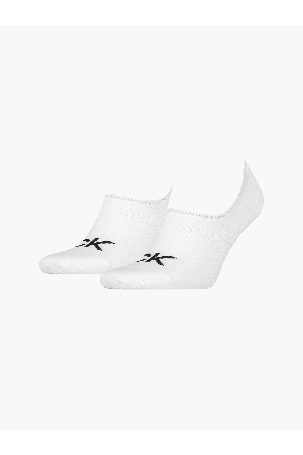 Calvin Klein Erkek Logolu Bileği Lastikli Pamuklu 2 li Paket Beyaz Çorap C701218716-002
