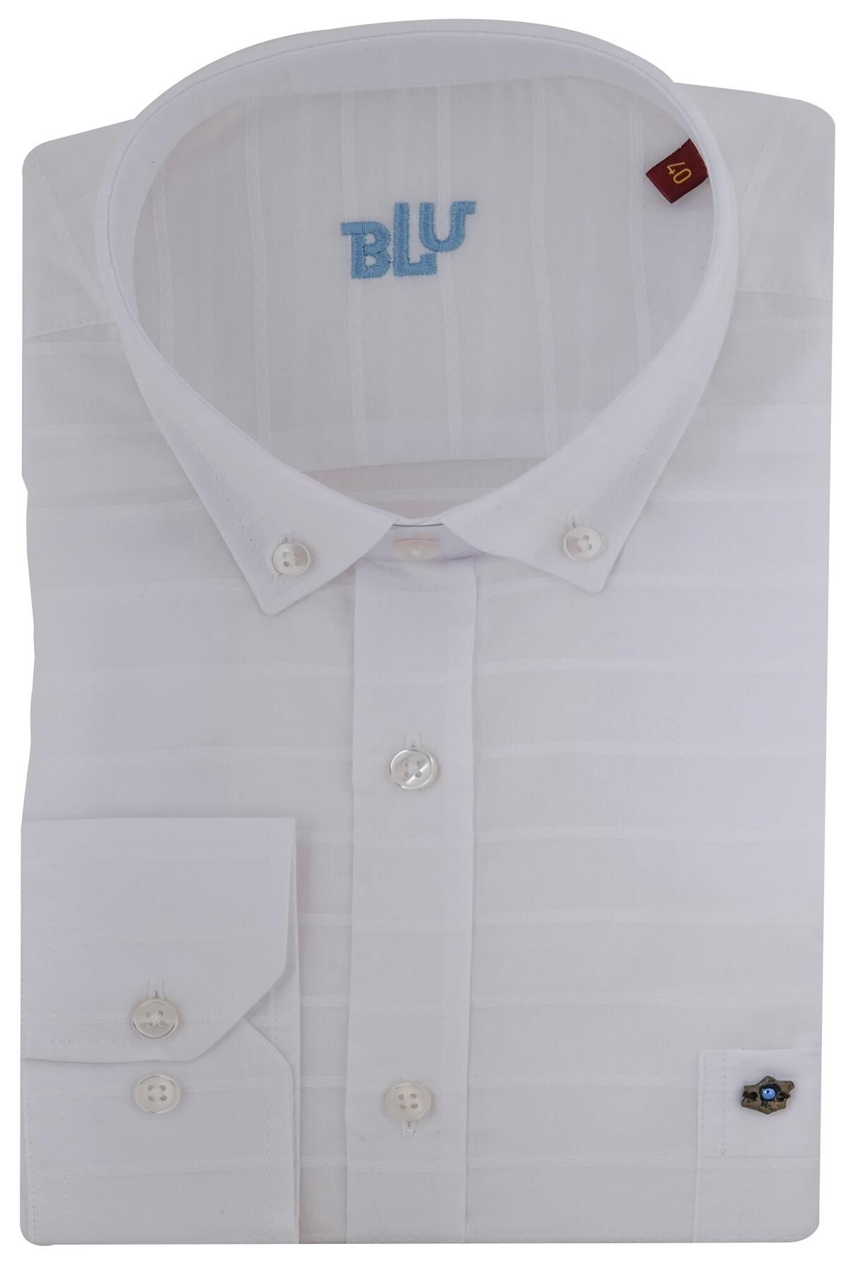 BLU Yarım İtalyan Üstten Düğmeli Yaka Klasik Gömlek