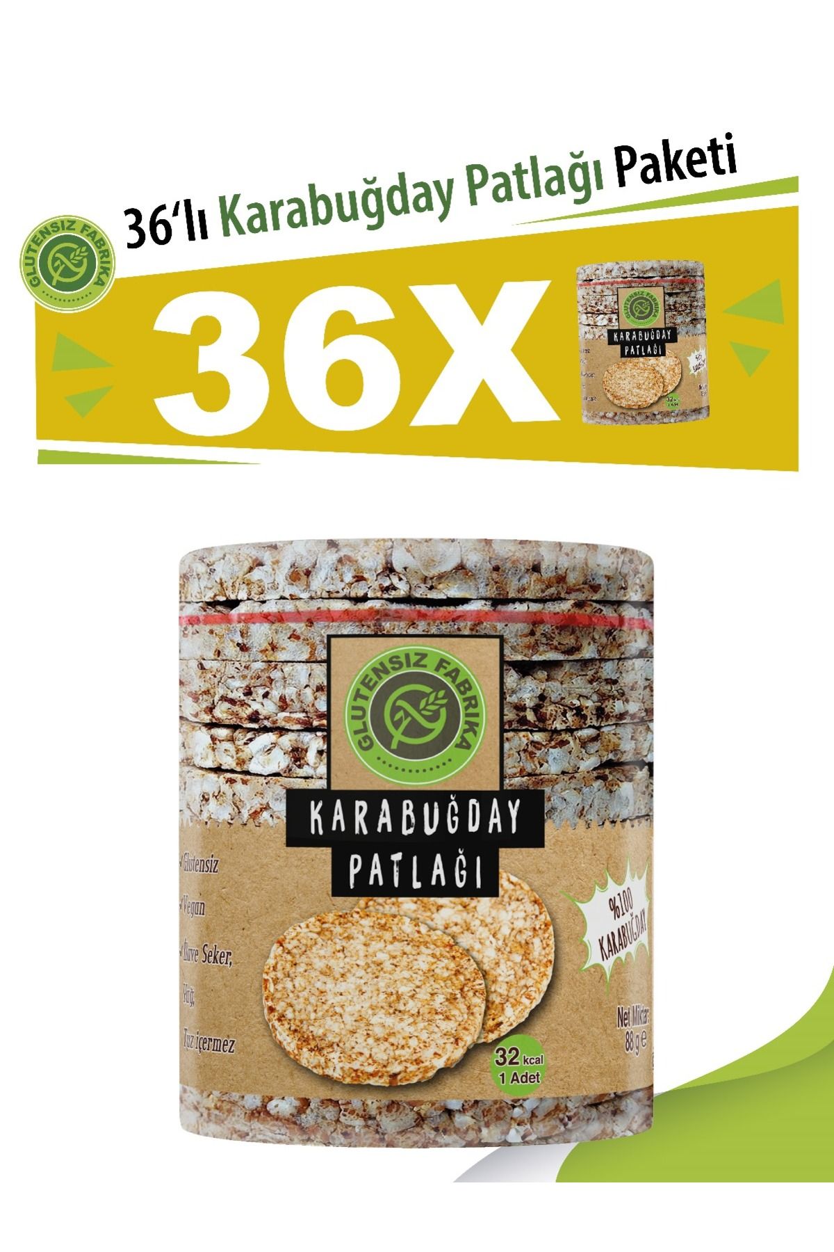 GLUTENSİZ FABRİKA Karabuğday Patlağı 36'lı Paket Avantajlı Gıda Paketi Glutensiz Ürün Vegan