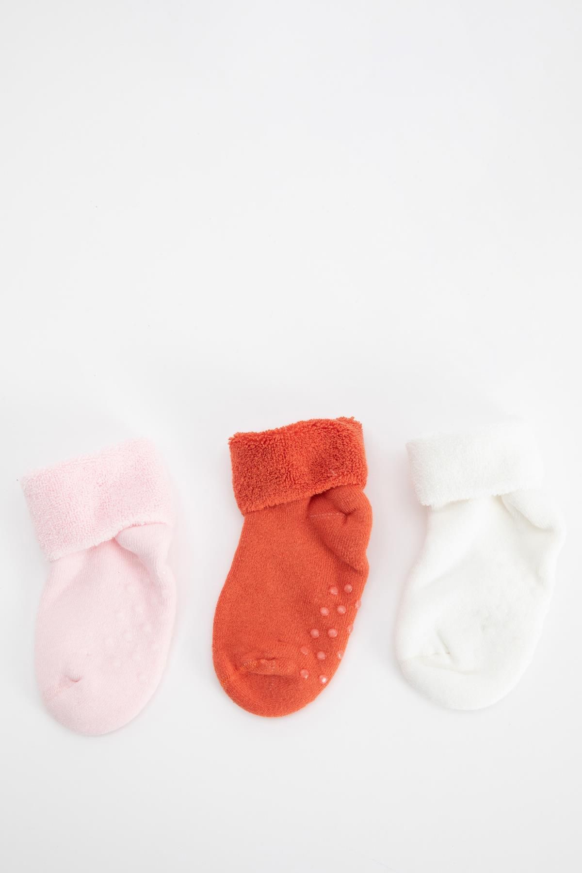 Defacto Kız Bebek Kaydırmaz Taban 3'lü Pamuklu Havlu Çorap Y7807a2ns