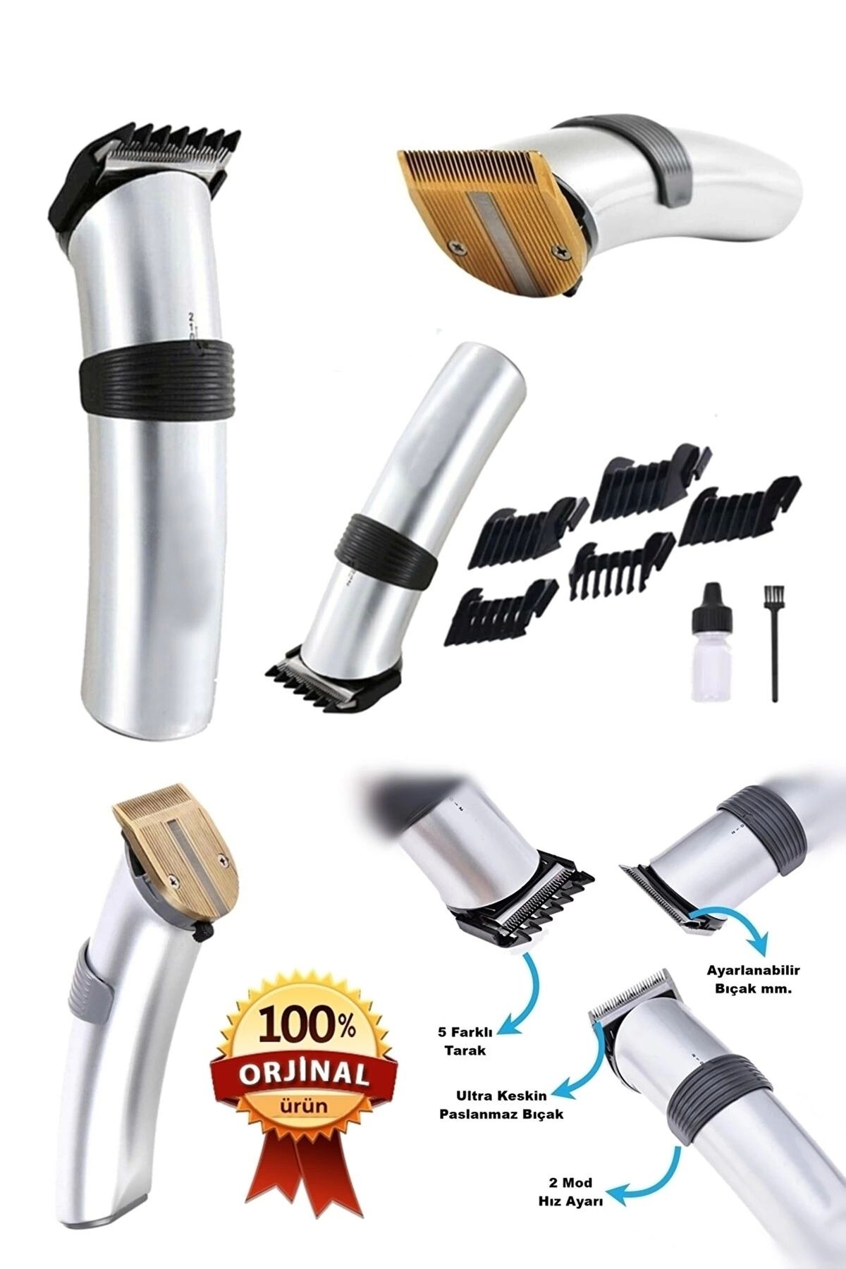 teknotrust Kuru 609 Profesyonel Şarjlı Saç Sakal Kesme Tıraş Makinesi Erkek Tıraş Makine Seti Kablolu İthalatç
