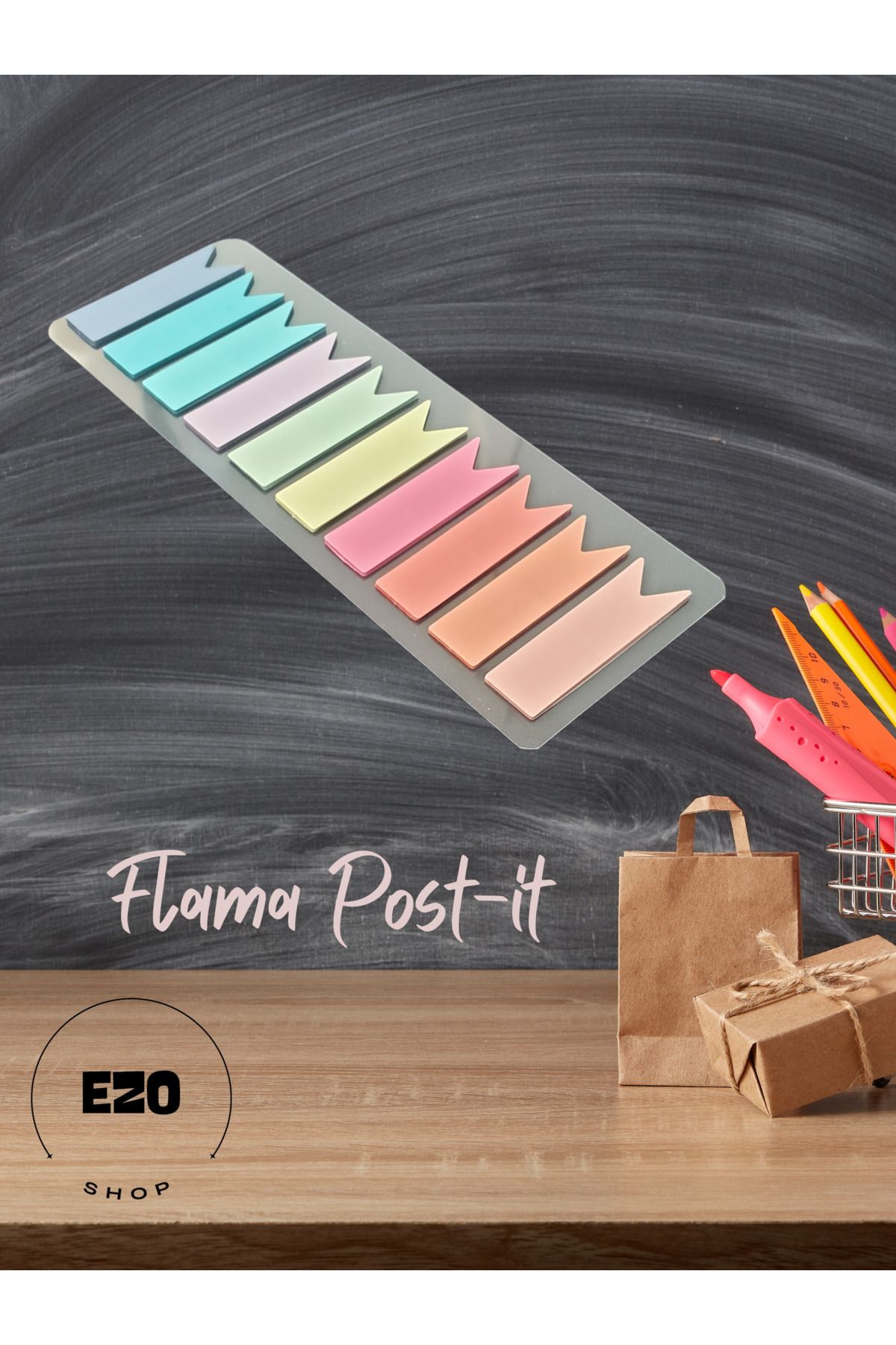 EZOSHOP Şeffaf Renkli Postit Flama Post it Yapışkan Not Kağıdı Etiket Kitap Ayraç