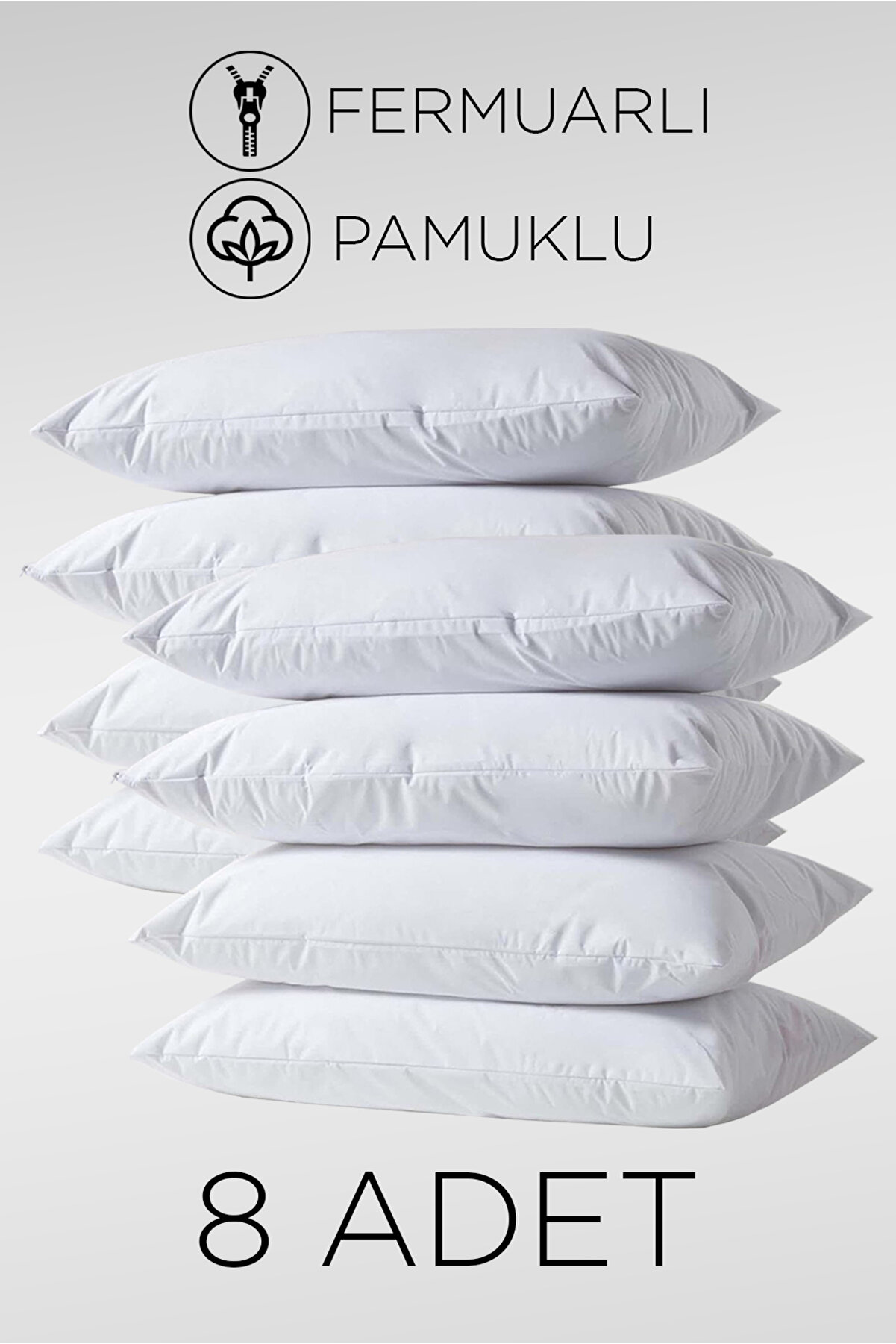 Mercury 8 Adet Pamuklu Yastık Iç Kılıfı 50x70cm Fermuarlı Seti