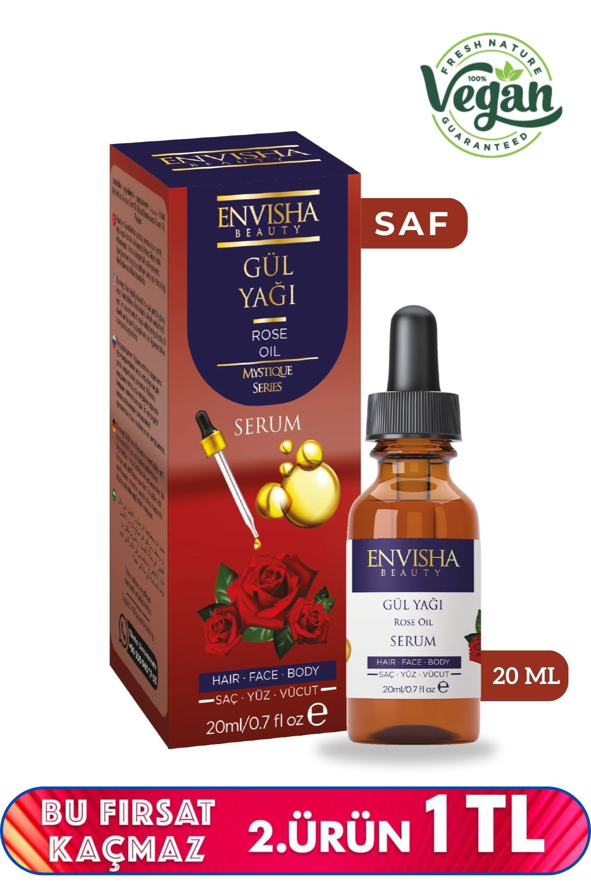Envisha Beauty Gül Yağı %100 Doğal Bitkisel Yağ Rose Oil 20 ML