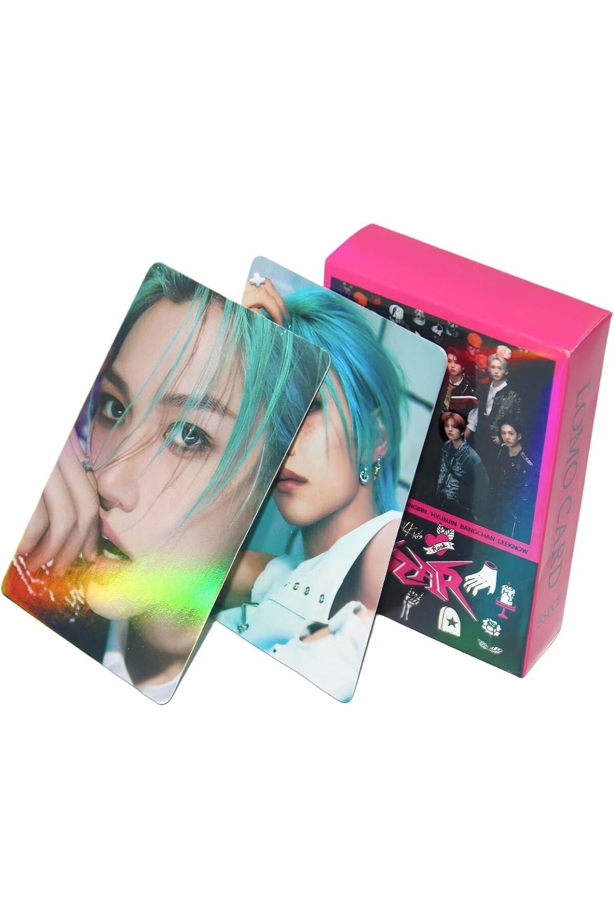 Kpop Dünyasi STRAY KIDS '' Rock Star '' Çift Yön Baskılı Hologramlı Laser/Lomo Card Seti