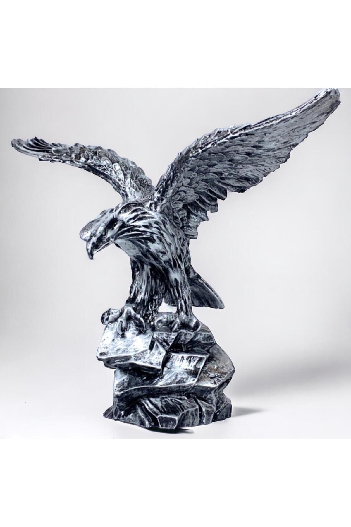 MEGA KANYON Gümüş Tasarım Büyük Boy Kartal Heykeli - El Yapımı Kartal Biblosu