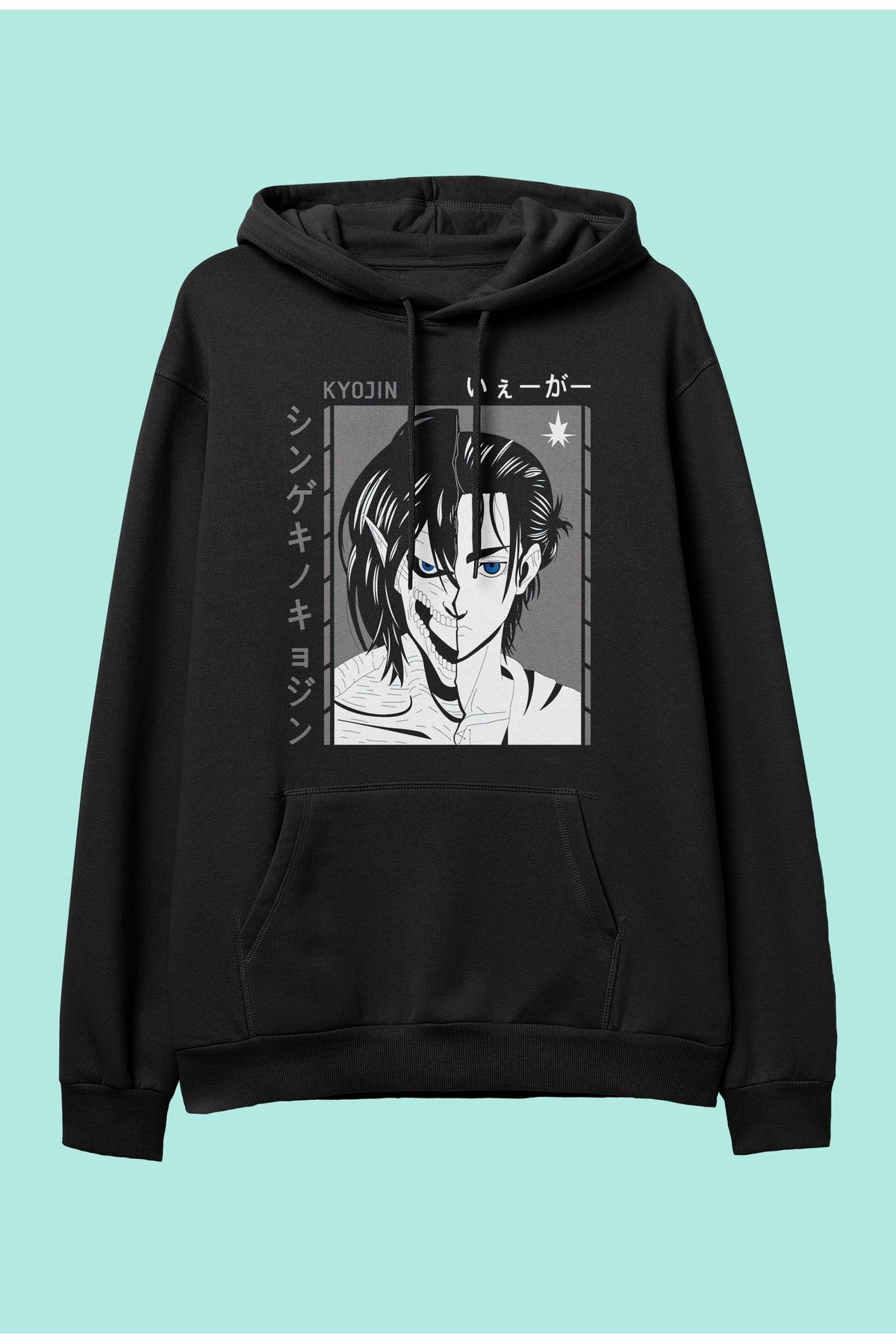 ZOKAWEAR Unisex Attack on Titan Eren Yeager Anime Baskılı kapüşonlu sweatshirt hoodie