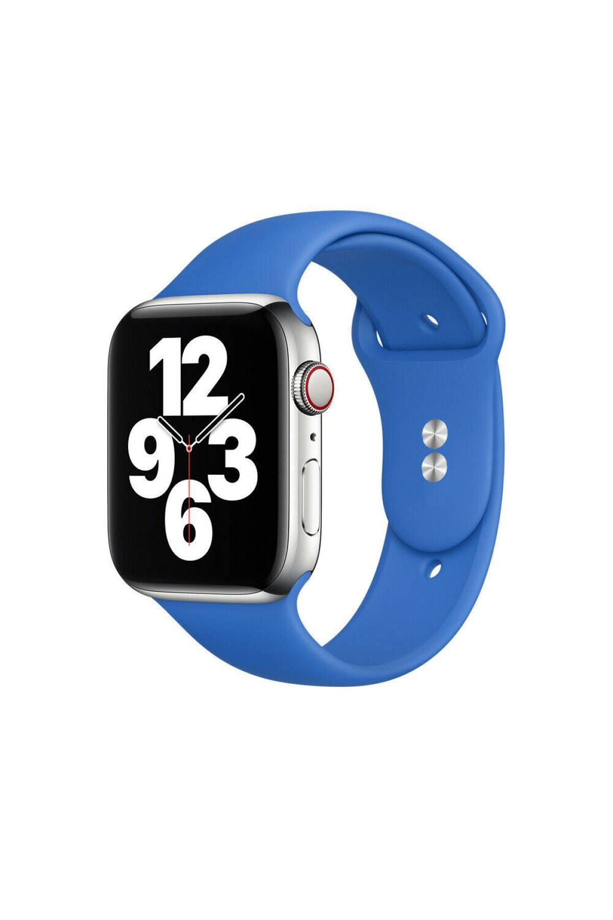 Bilişim Akademi Apple Watch 2 3 4 5 6 Uyumlu Açık Mavi Spor Silikon Kordon 40 mm