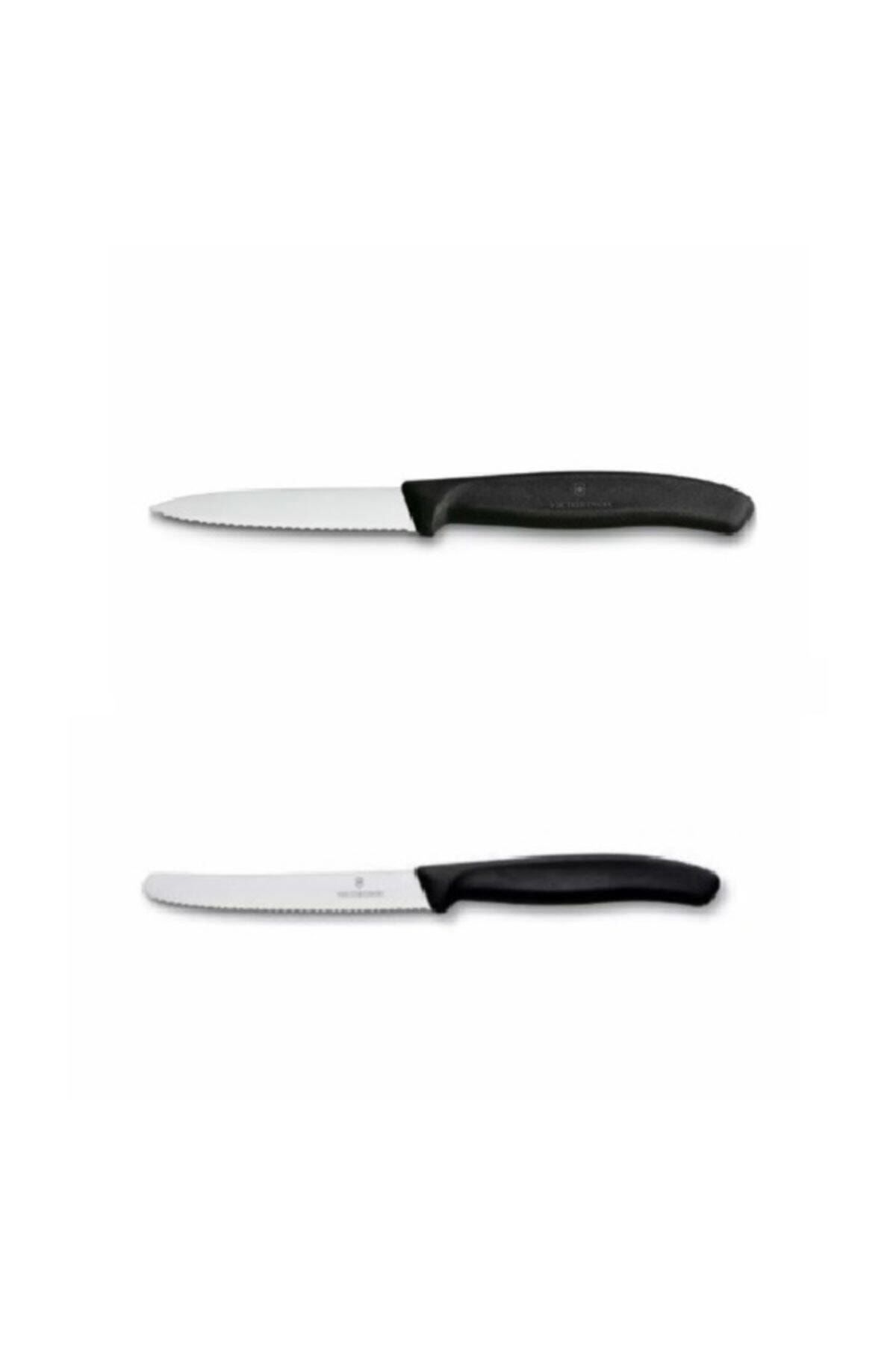 VICTORINOX 8cm Tırtıklı Soyma Bıçağı Siyah & Domates Bıçağı 11 cm Siyah