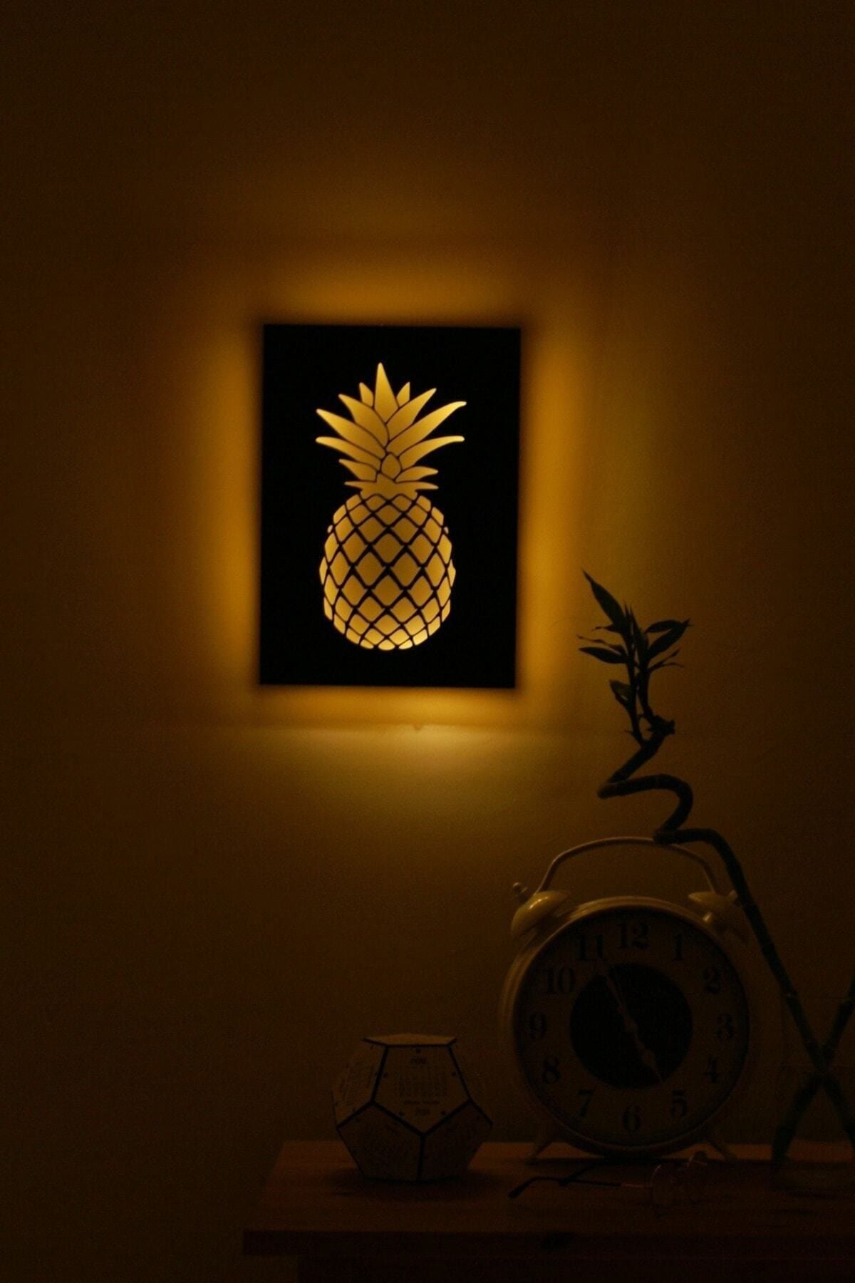 zürafa tasarım Ananas Işıklı 3 Boyutlu Lazer Kesim Siyah Beyaz Dekoratif Mdf Tablo