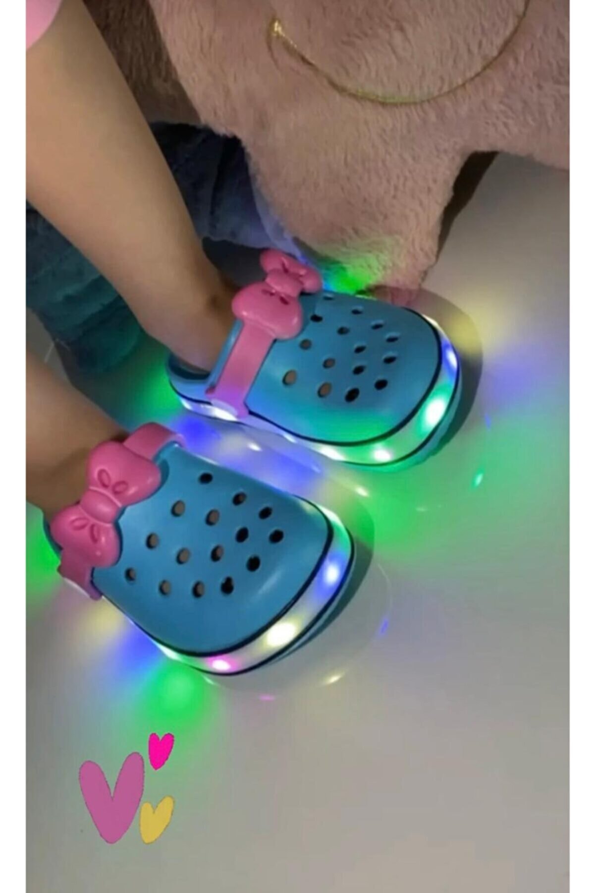 Akınal Bella Kız Çocuk Kız Bebek Mint Pembe Crocs Tipi Tabanı Renkli Işıklı Terlik Sandalet