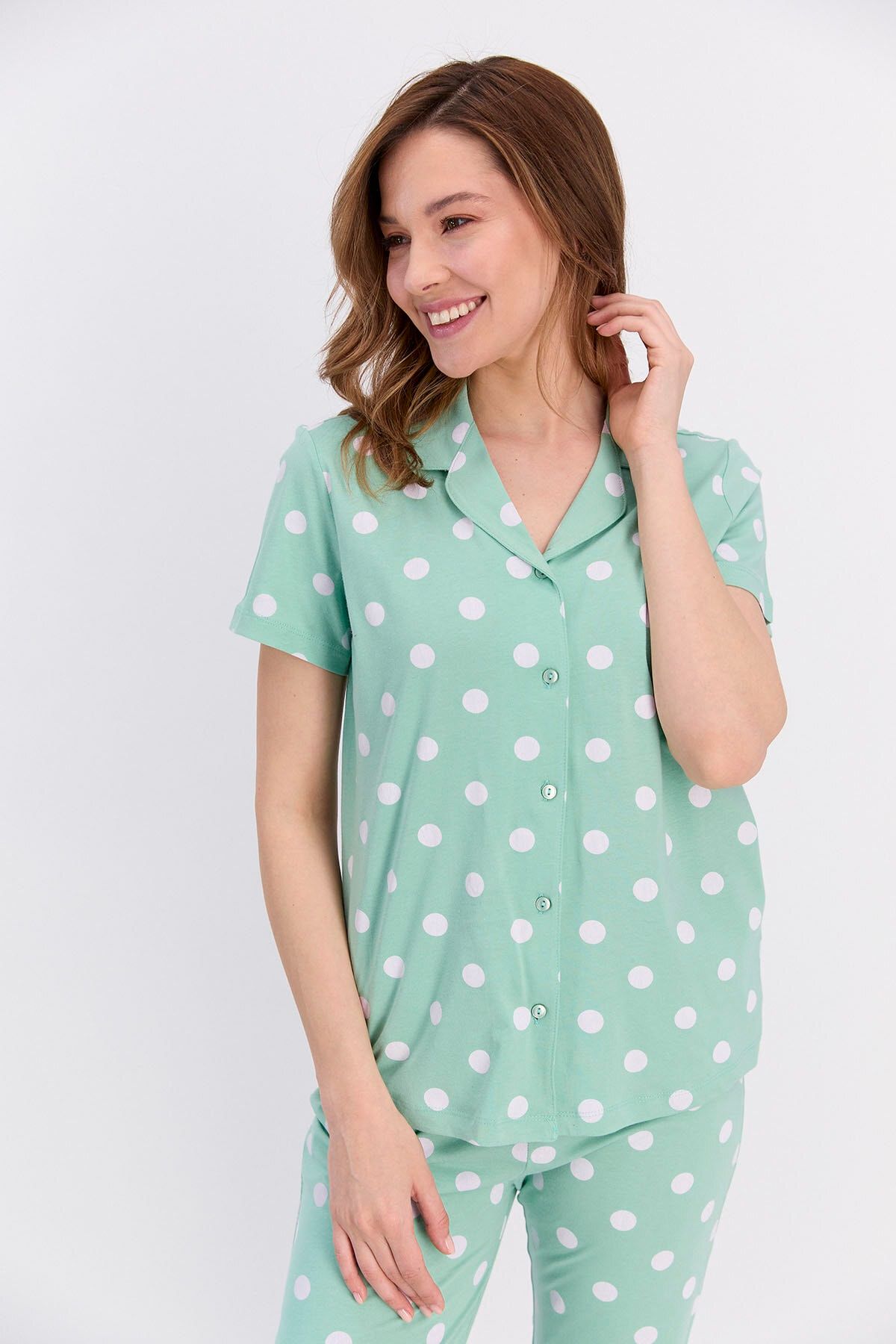 Arnetta Kadın Yeşil Gömlek Pijama Takım