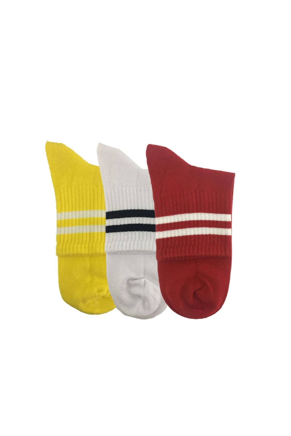 Darkzone Unisex Sarı Beyaz Kırmızı Kısa Tenis Çorabı 3'lü