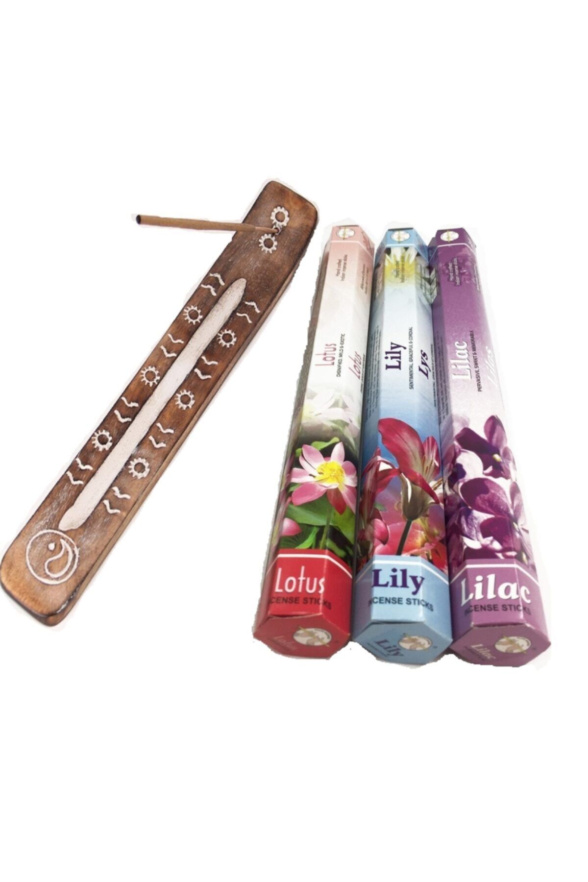 Flute Tütsü 3 Çeşit Lotus (nilüfer), Zambak, Leylak 60 Adet Çubuk Tütsü Ve Tütsü Kayığı Tütsülük