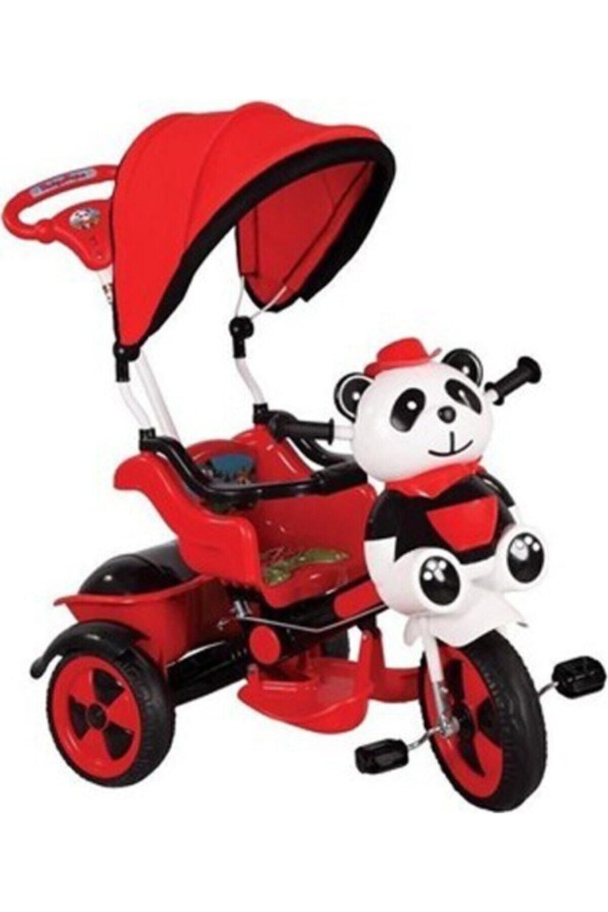 Babyhope 127 Little Panda Ebeveyn Kontrollü Tenteli Müzikli Tricycle Üç Teker Bisiklet -Kırmızı/Siya