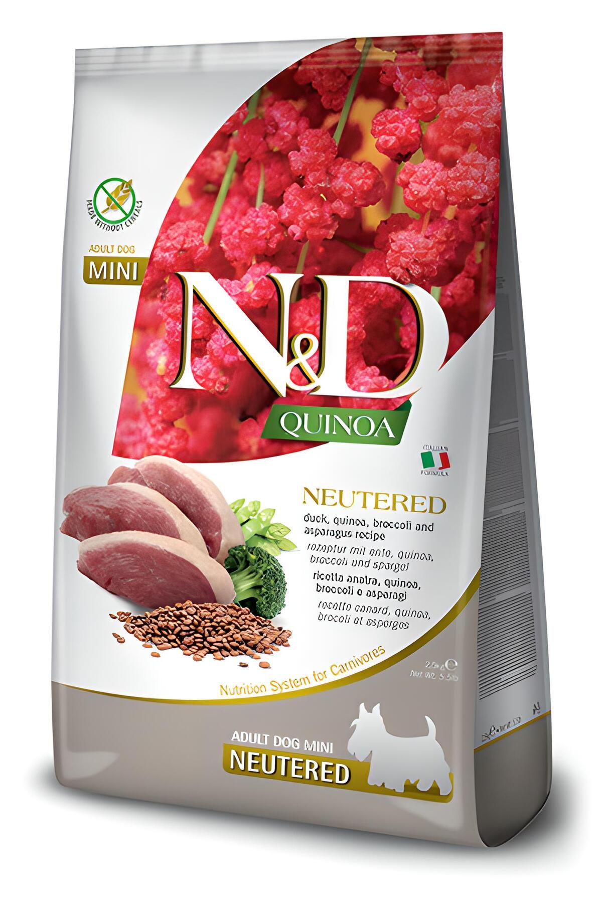 N & D Quinoa Neutered Kısırlaştırılmış Yetişkin Köpek Adult Mini Ördek, kinoa, brokoli Kuşkonmaz 2.5kg