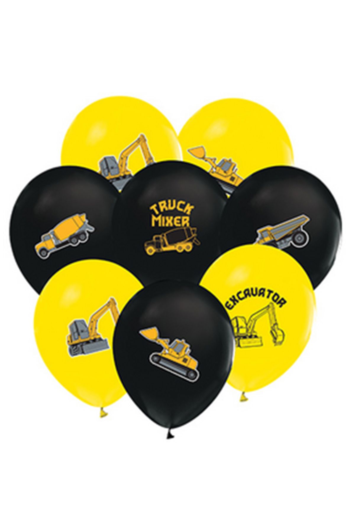parti pera inşaat Araçları Desenli Baskılı Balon 10 Adet