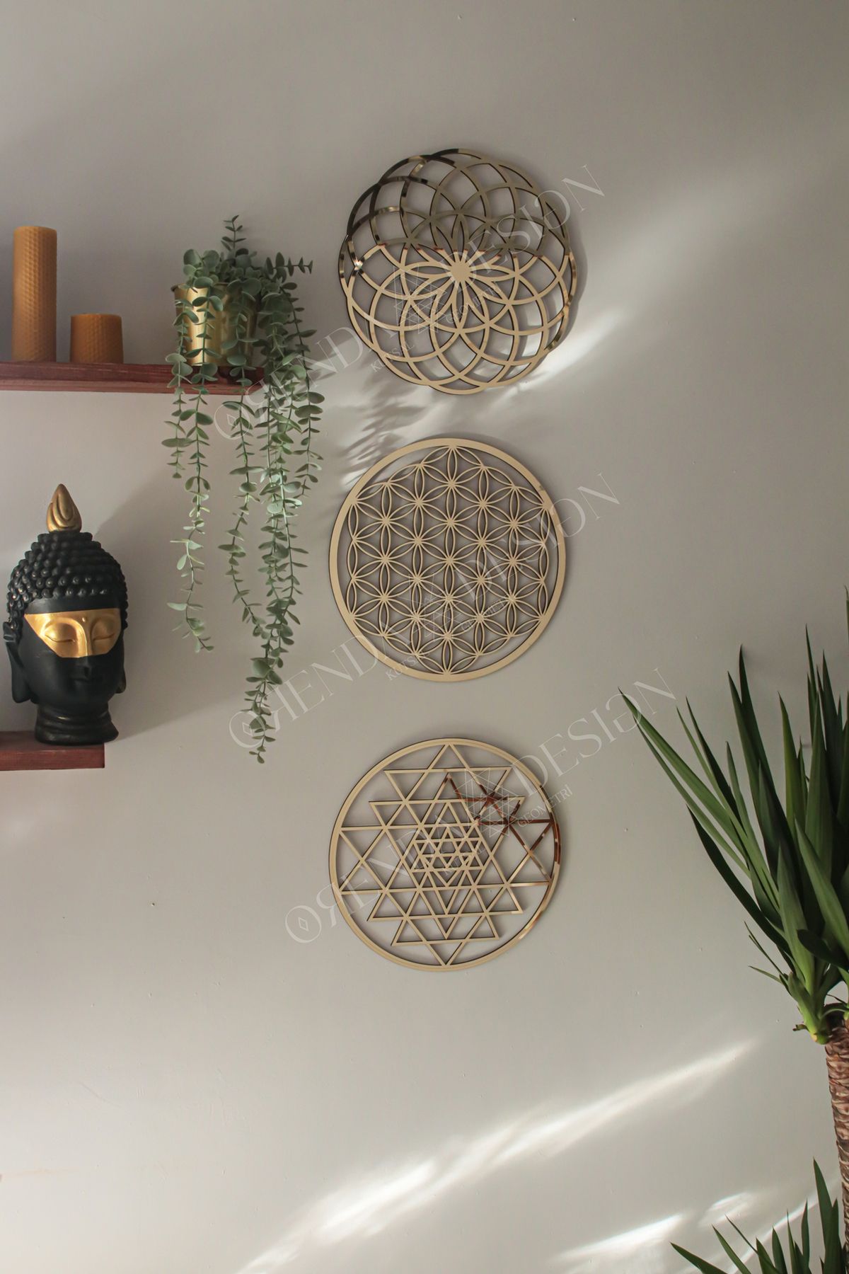 Orenda Design Kutsal Geometri Yaşam Çiçeği - Torus - Sri Yantra 3'lü Dönüşüm Seti (gold)
