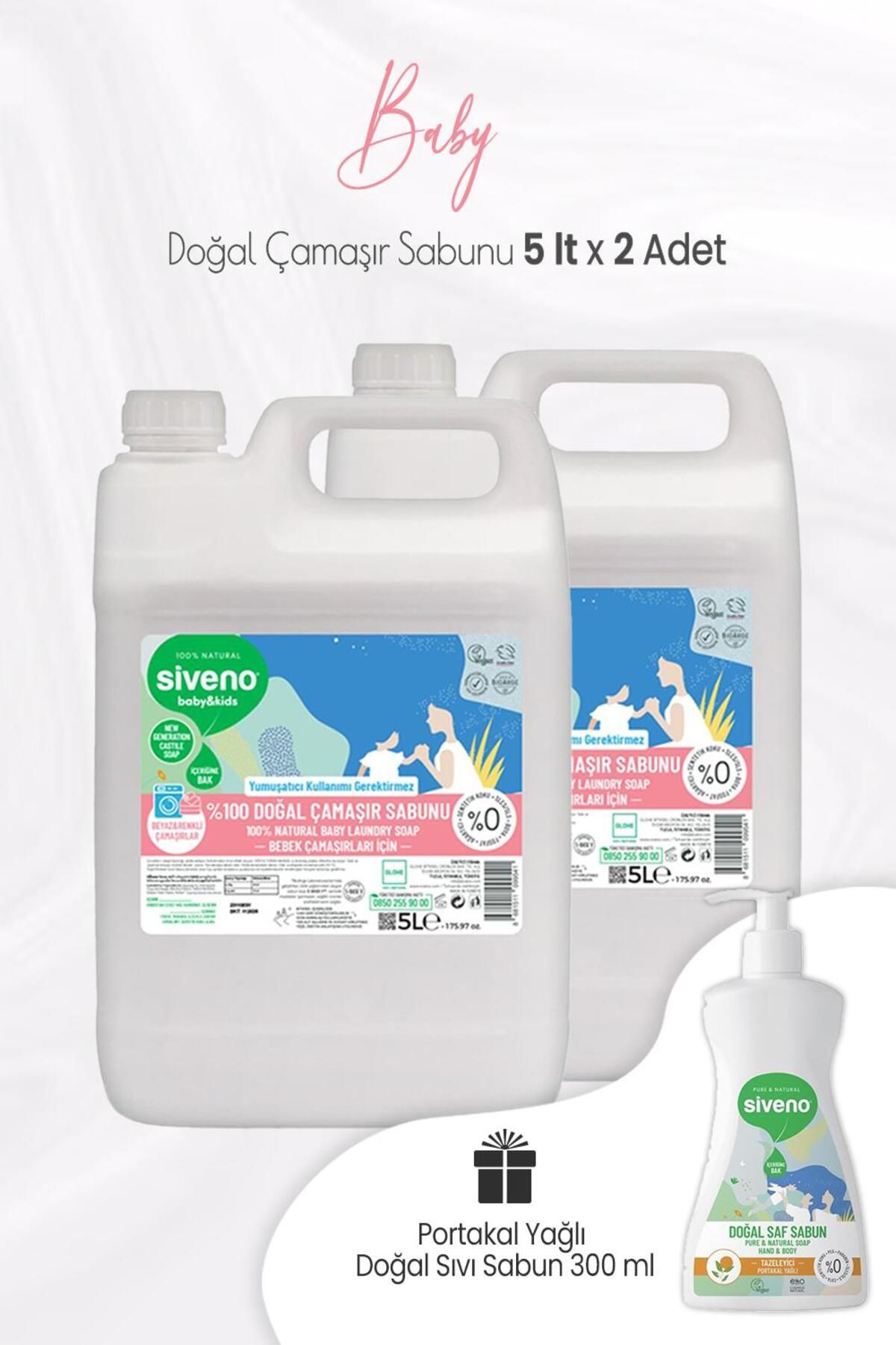 Siveno Doğal Baby Çamaşır Sabunu 5 Lt X 2 Adet Ve Portakal Yağlı Sıvı Sabun 300 ml