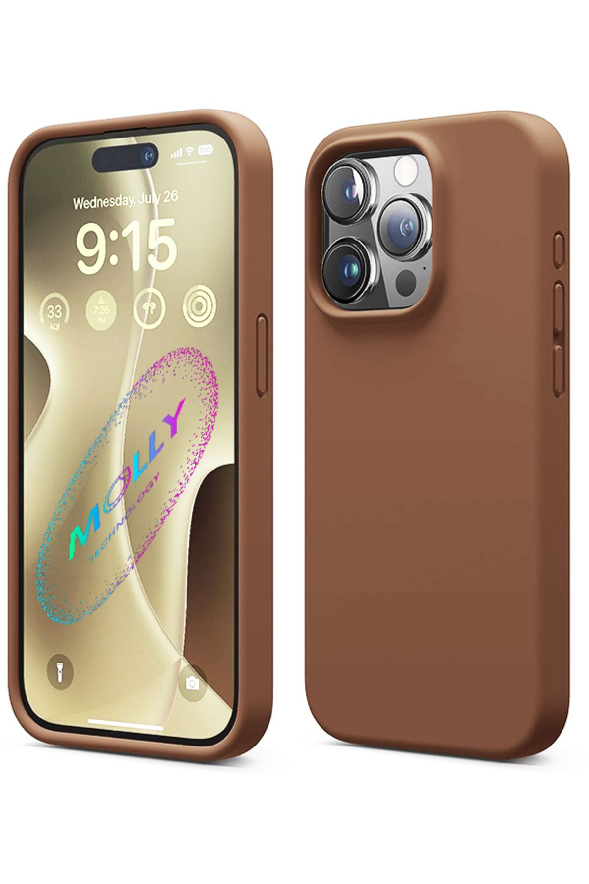 Molly iPhone 15 PRO MAX İçin Çikolata Liquid İçi Kadife Silikon Kılıf