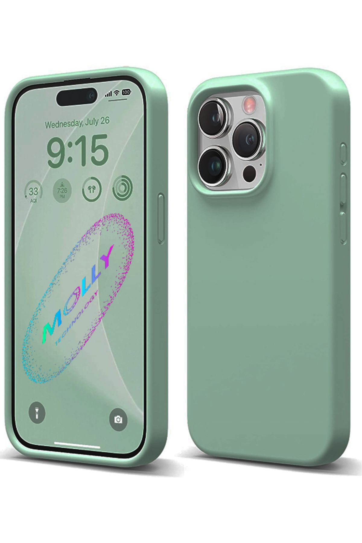 Molly iPhone 15 PRO MAX İçin Yosun Yeşili Liquid İçi Kadife Silikon Kılıf