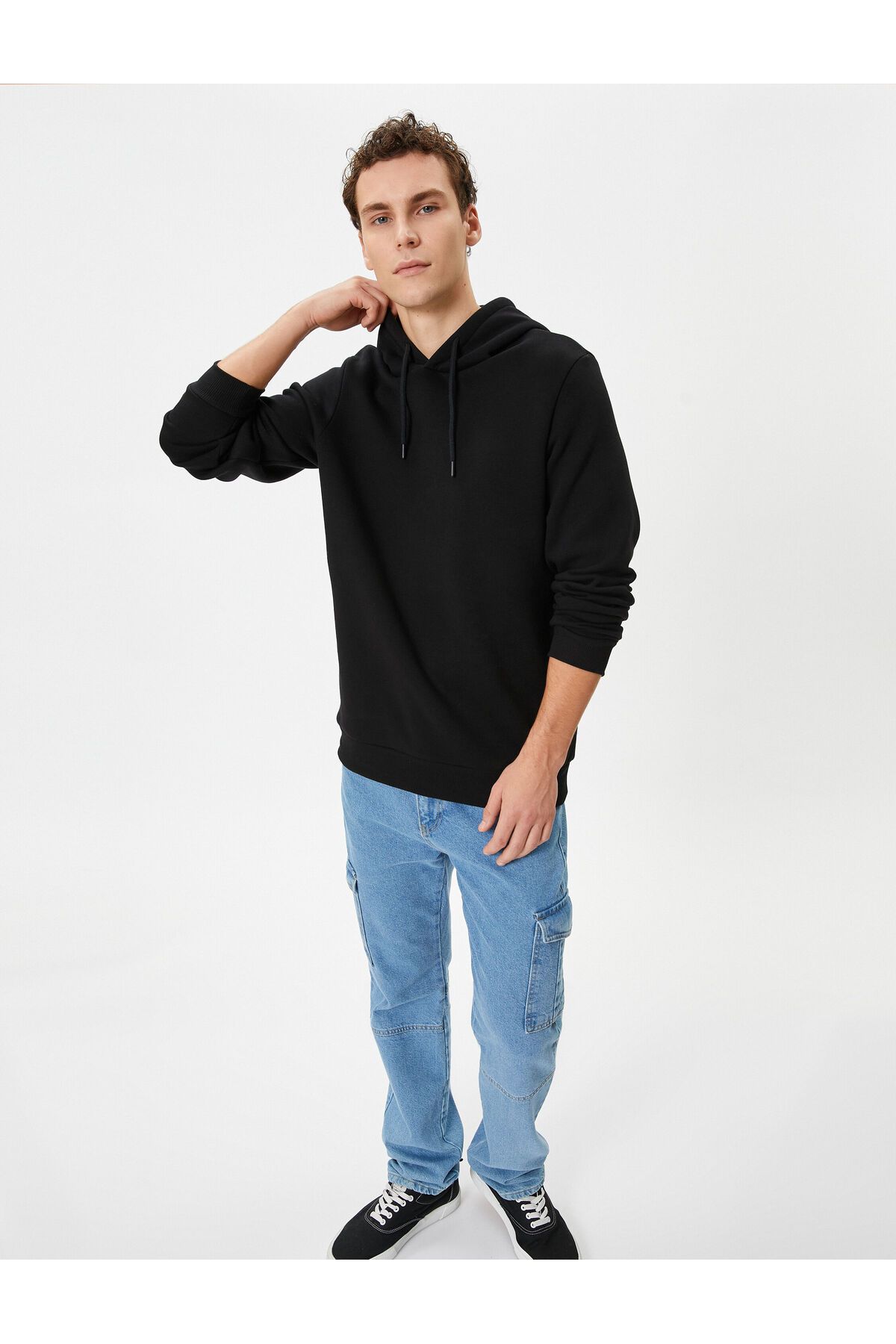 Koton Basic Kapşonlu Sweatshirt Uzun Kollu Ribanalı