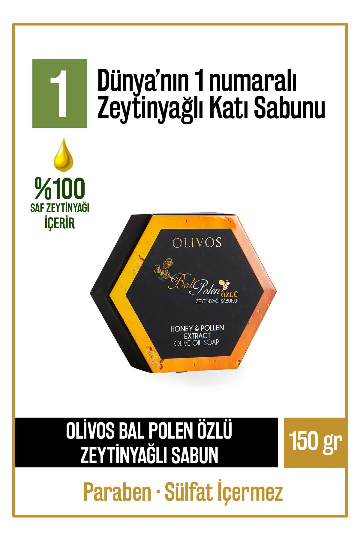 Olivos Doğal Bal Polen Ve Zeytinyağlı Katı Sabun Ballı Polenli El Sabunu Yoğun Nemlendirici 150 gr