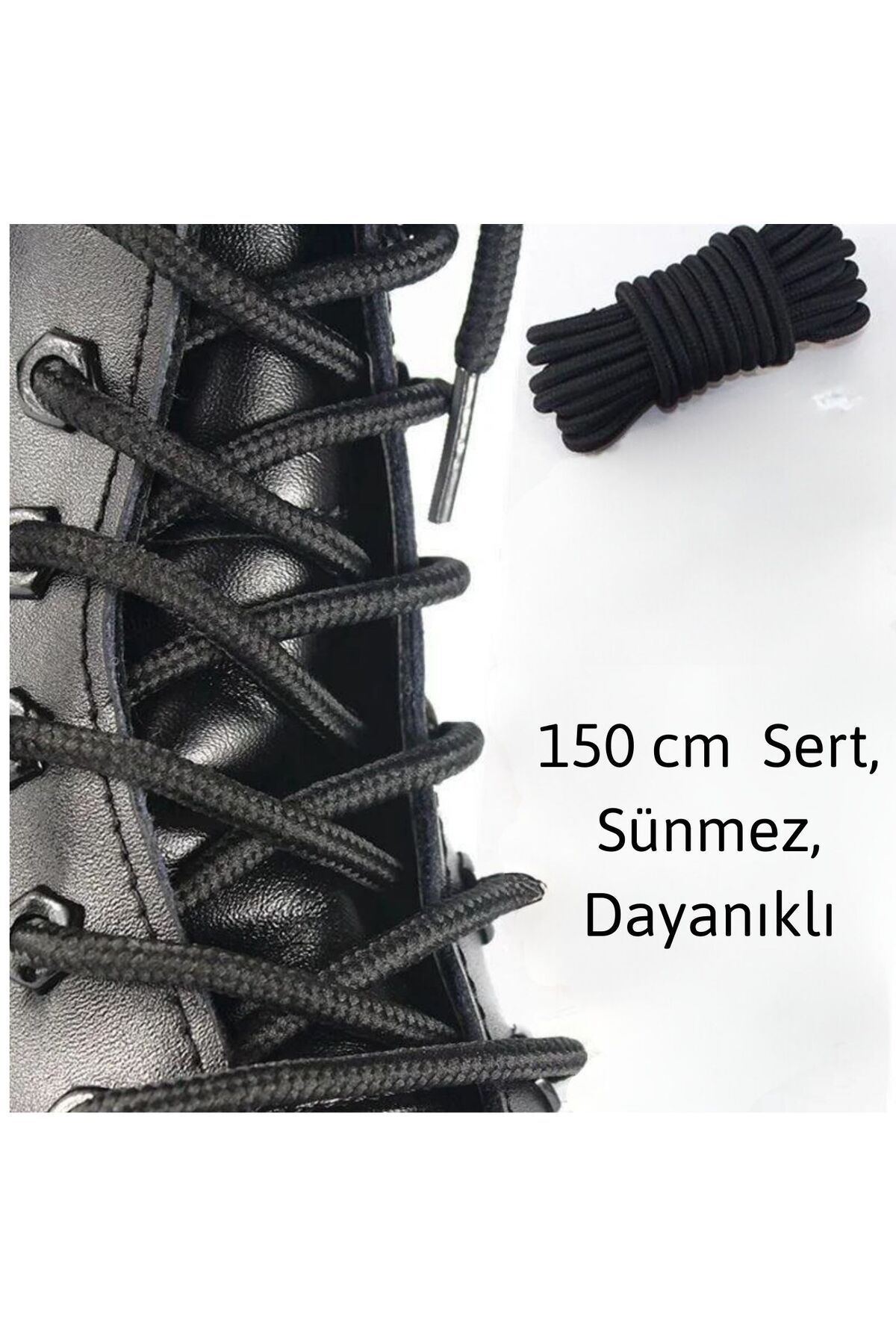 Conceptual 150 Cm Siyah Fitilli Yuvarlak Bot Bağcığı, Extra Sağlam Bağcık, Ayakkabı Bağcığı, 1 Çift