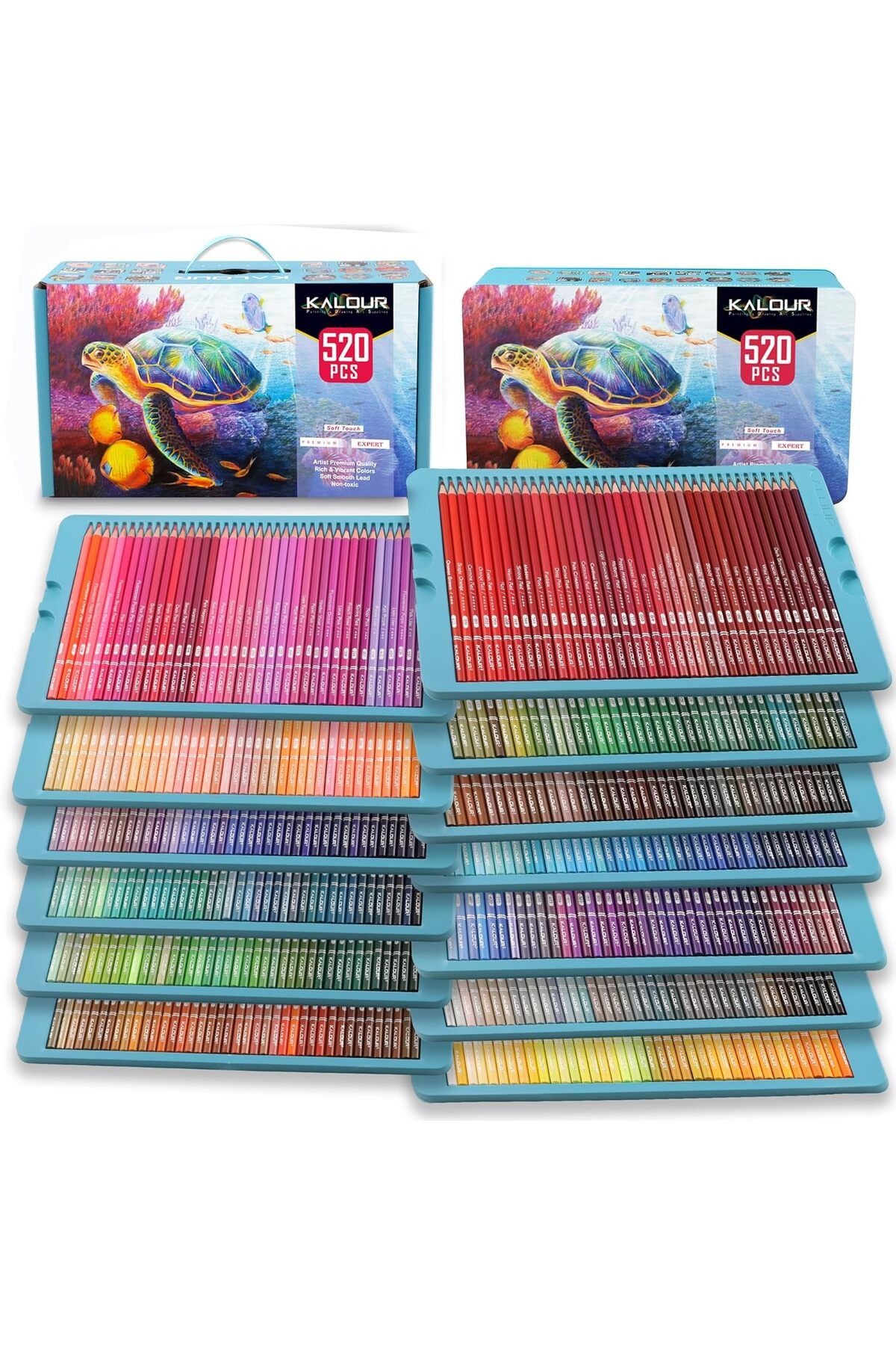 kalour Pro renkli kalemler, 520 renk seti, canlı renklere sahip sanatçılar için yumuşak, Boya Kalemi Seti