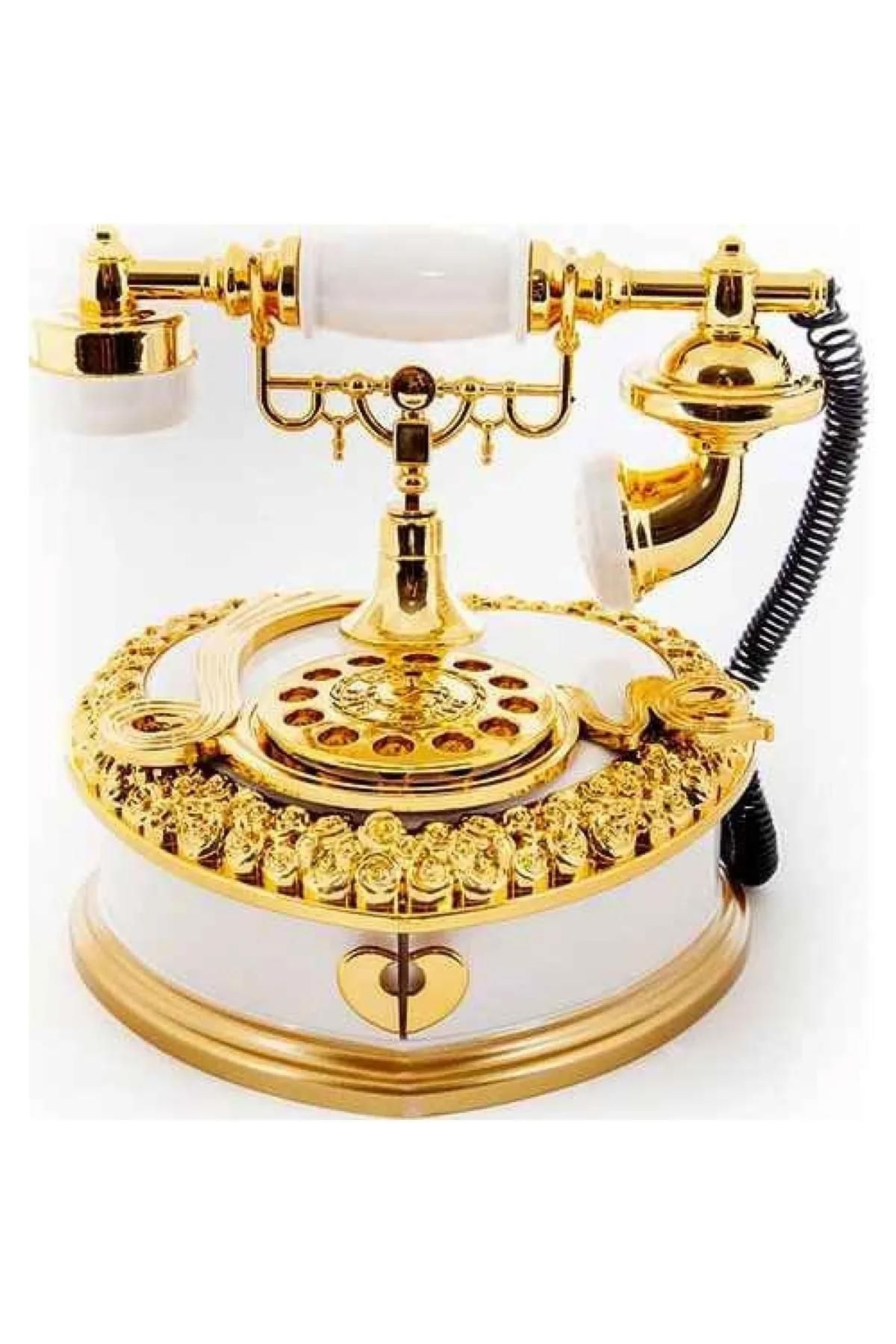 teknotrust Altın Nostaljik Polyester Telefon Müzik Ve Takı Mücevher Kutusu (beyaz)