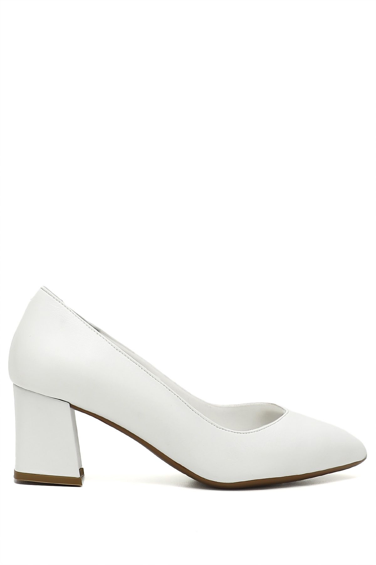 GÖNDERİ(R) Beyaz Gön Hakiki Deri Sivri Burun Orta Kalın Topuklu Kadın Ayakkabı 24170